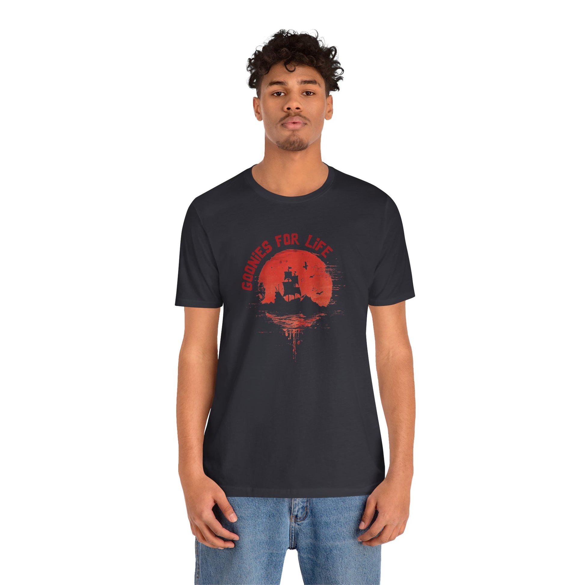 Goonies For Life Vintage Style Sunset Pirate Ship Tee