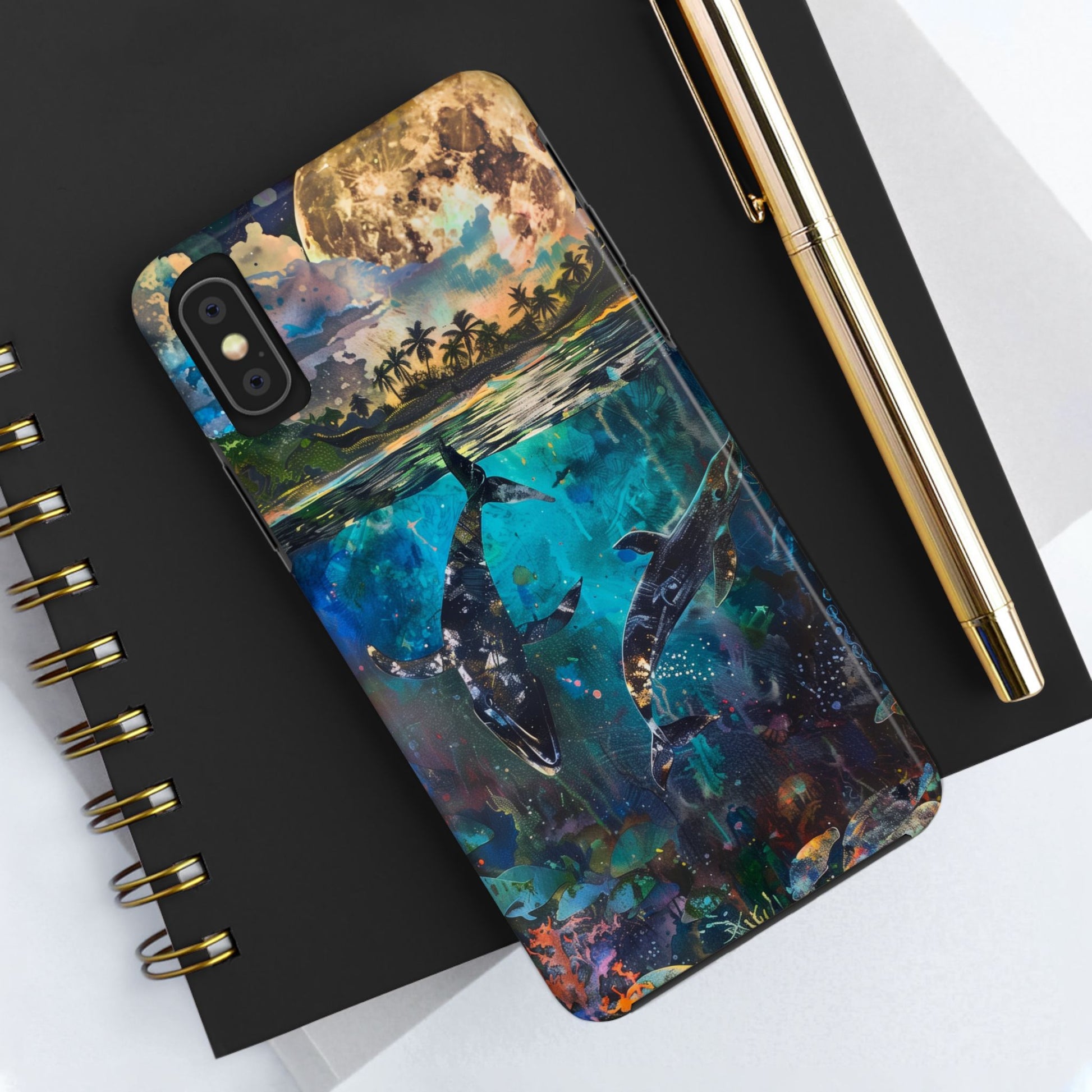 Abstract Moonlit Whales Underwater Phone Case - Durable and Stunning Protective Cover