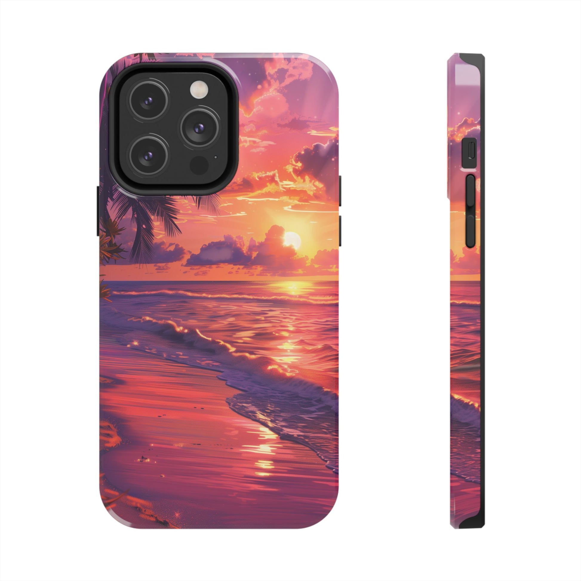 Tough Beach Scene Sunrise - Durable Case Lisa Frank Inspired Beach Art - Vibrant Beach Design - Colorful Phone Case for Beach Lovers