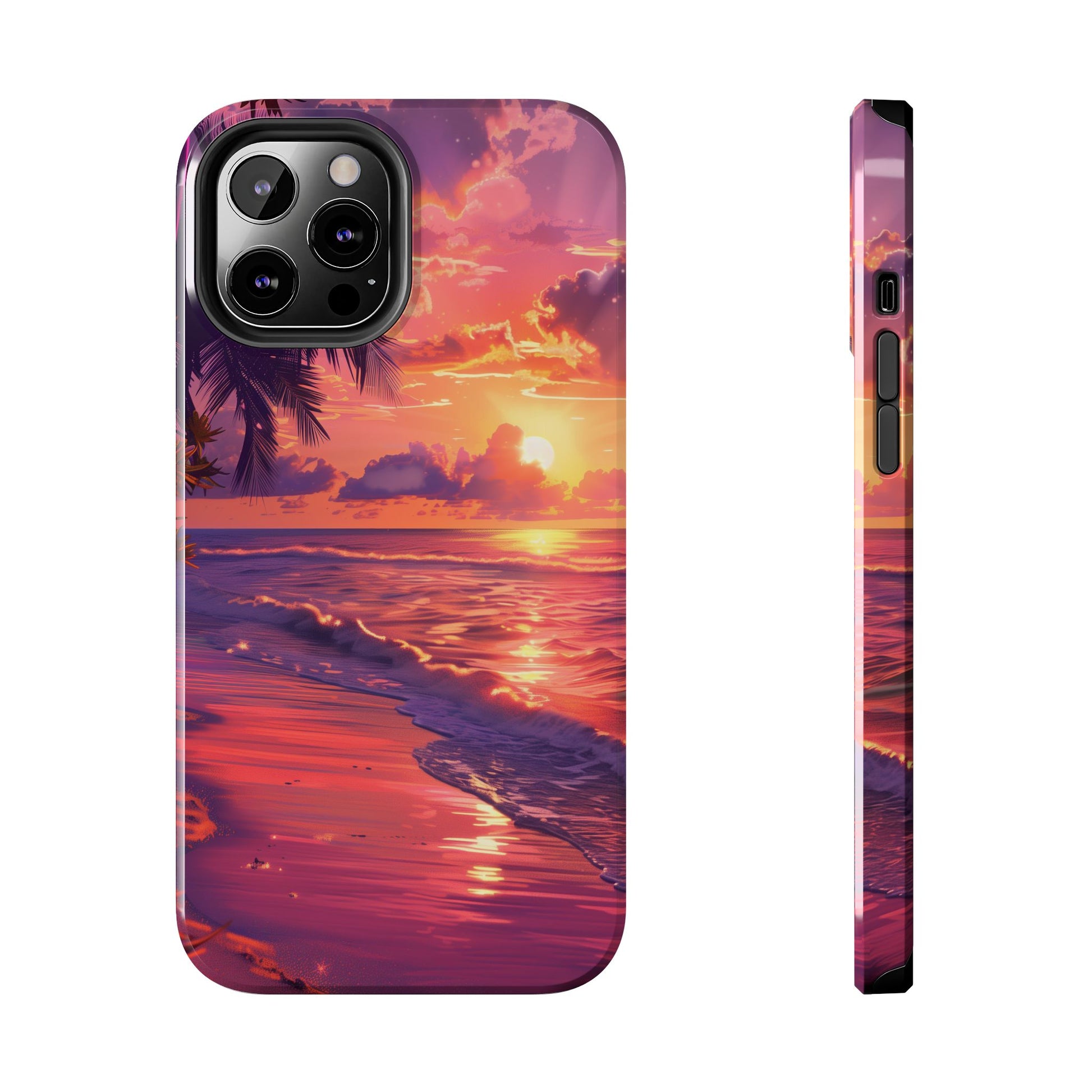 Tough Beach Scene Sunrise - Durable Case Lisa Frank Inspired Beach Art - Vibrant Beach Design - Colorful Phone Case for Beach Lovers