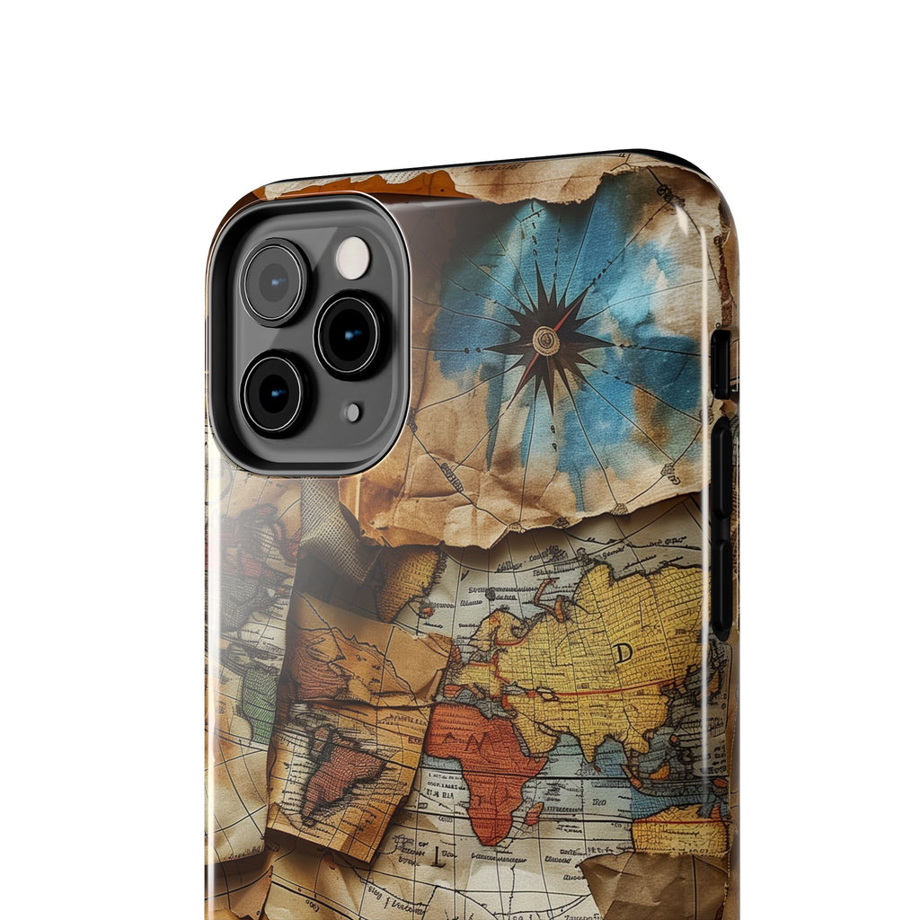 Double Layer Map Phone Case - Protective Phone Case Vintage Map Design - Durable Dual Layer Case with Map Print - Travel Inspired Phone Case