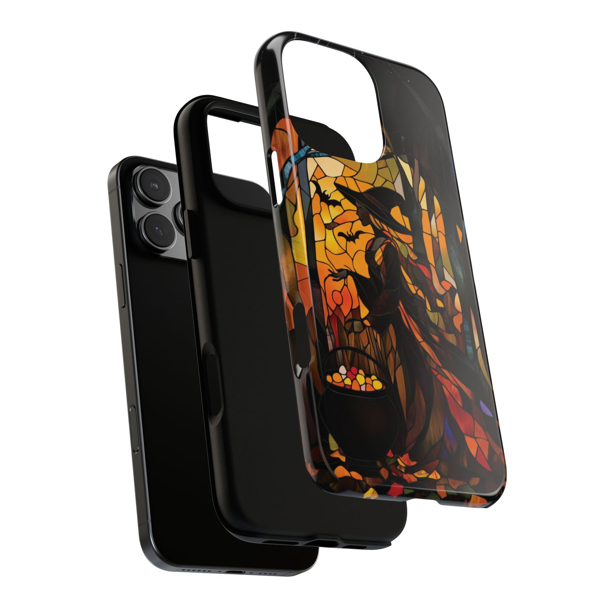 Halloween Witch Stained Glass Effect Dark Academia Spooky Fall Witchy Pumpkin Bats Seasonal Fall Mosaic Case iPhone 13 14 15 16 Pro Max