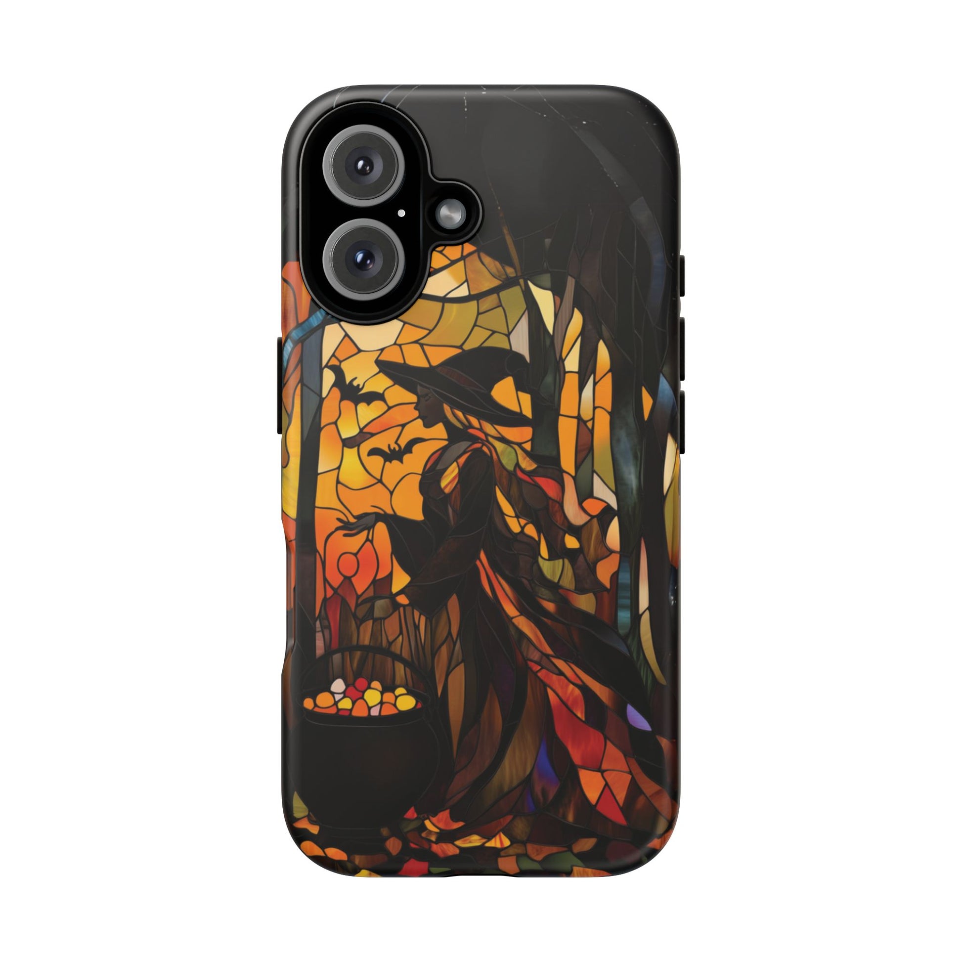 Halloween Witch Stained Glass Effect Dark Academia Spooky Fall Witchy Pumpkin Bats Seasonal Fall Mosaic Case iPhone 13 14 15 16 Pro Max