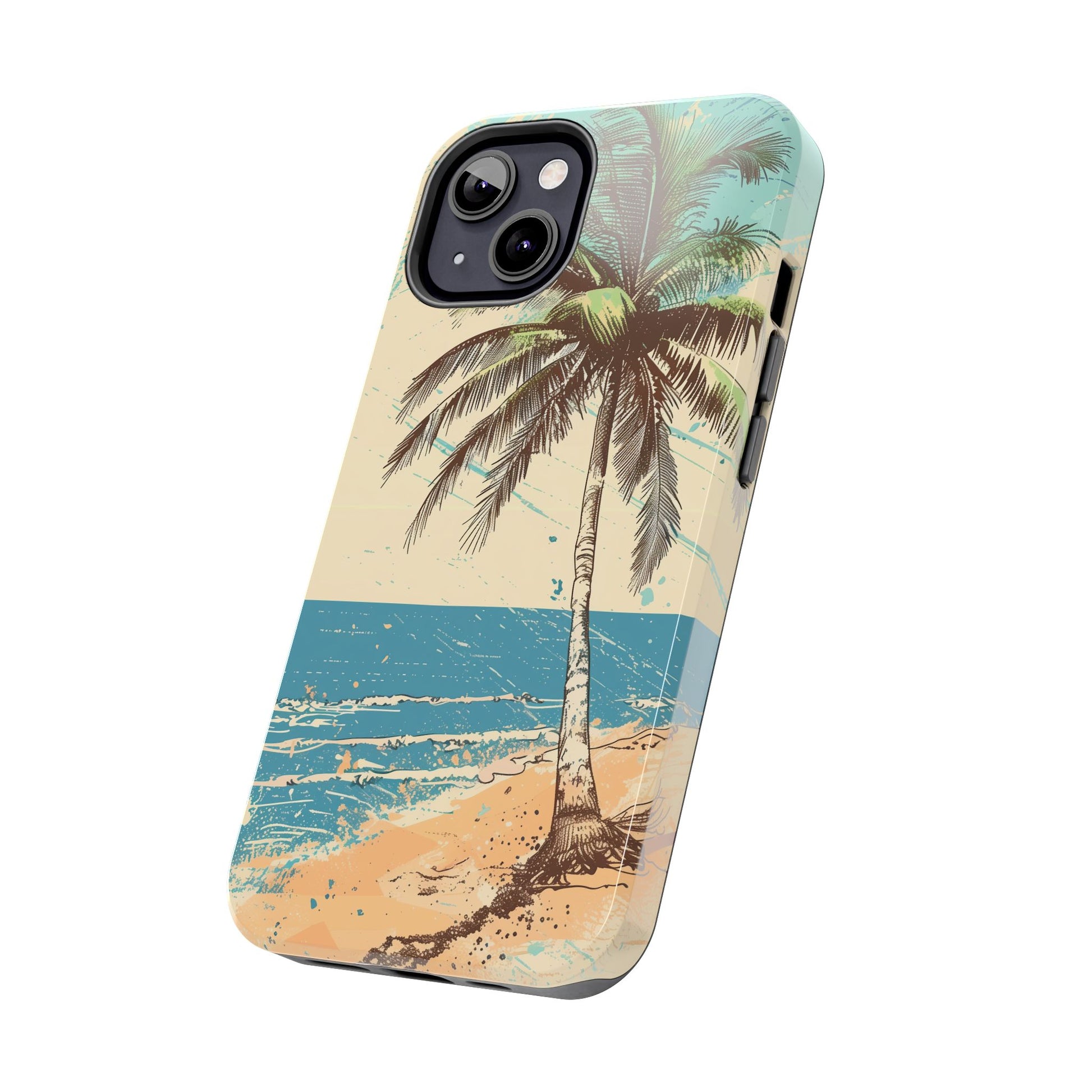 Retro Beach Scene Phone Case, Vintage Tropical Ocean iPhone Case, Summer Beach Phone Cover for iPhone, iphone 15 pro max
