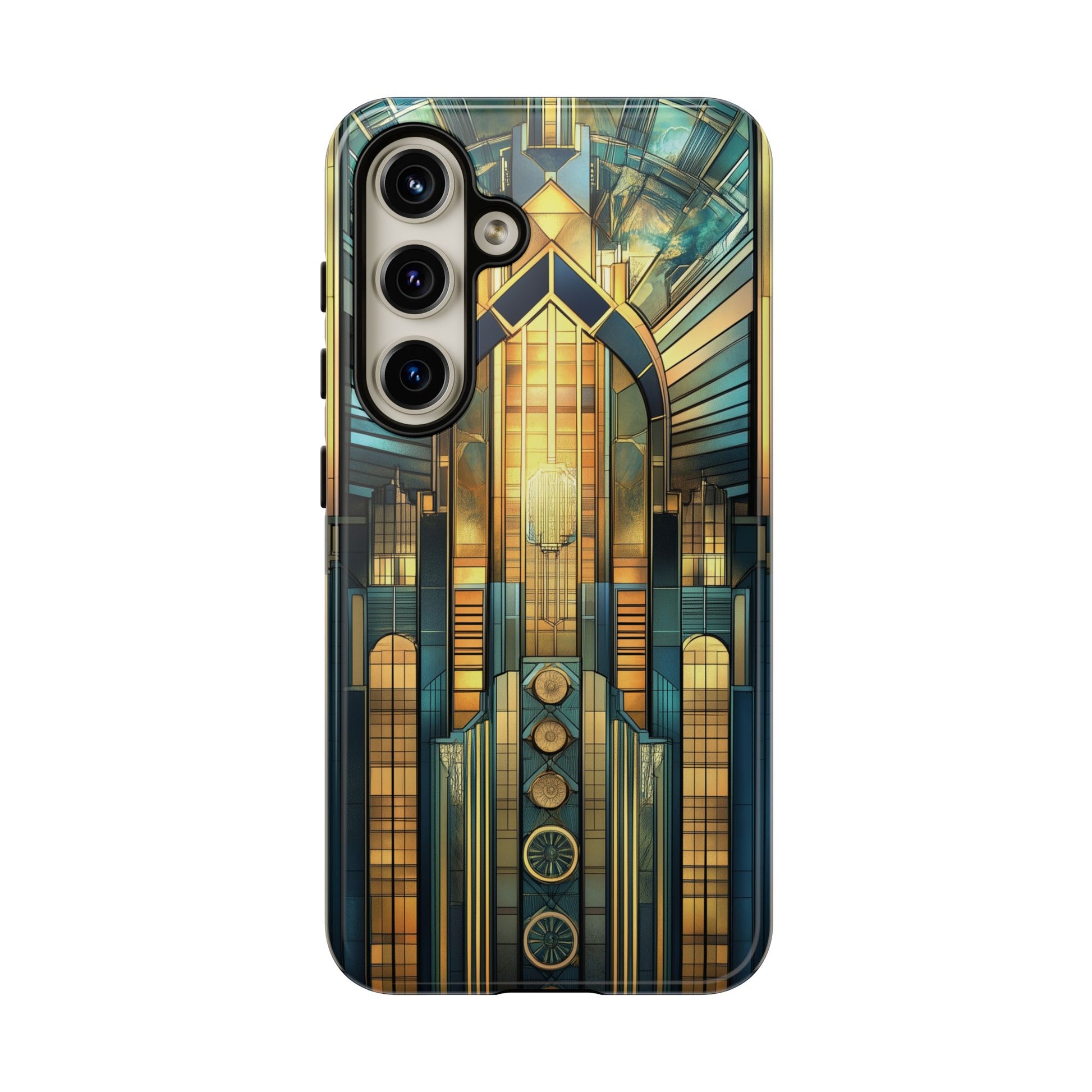 Phone Case Art Deco City Frank Lloyd Wright Teal Gold Protective Covers, Stylish Accessories, Great Gatsby Noir Nouveau iPhone 14 15 16 Pro