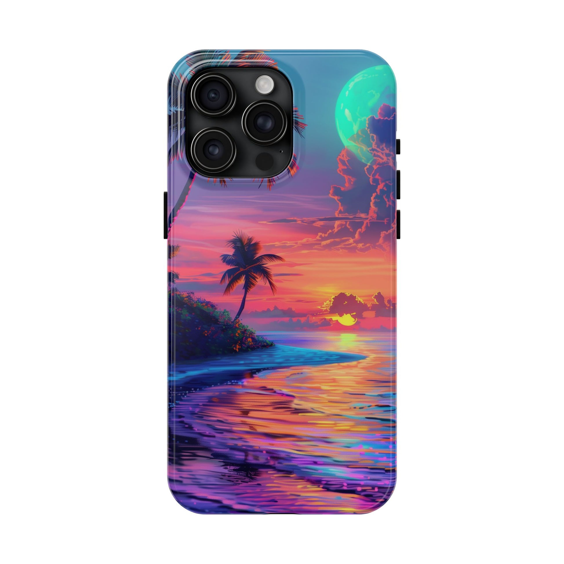 Tough Beach Scene Phone Case - Durable Phone Cover with Lisa Frank Inspired Beach Art - Protective Case with Vibrant Beach Design