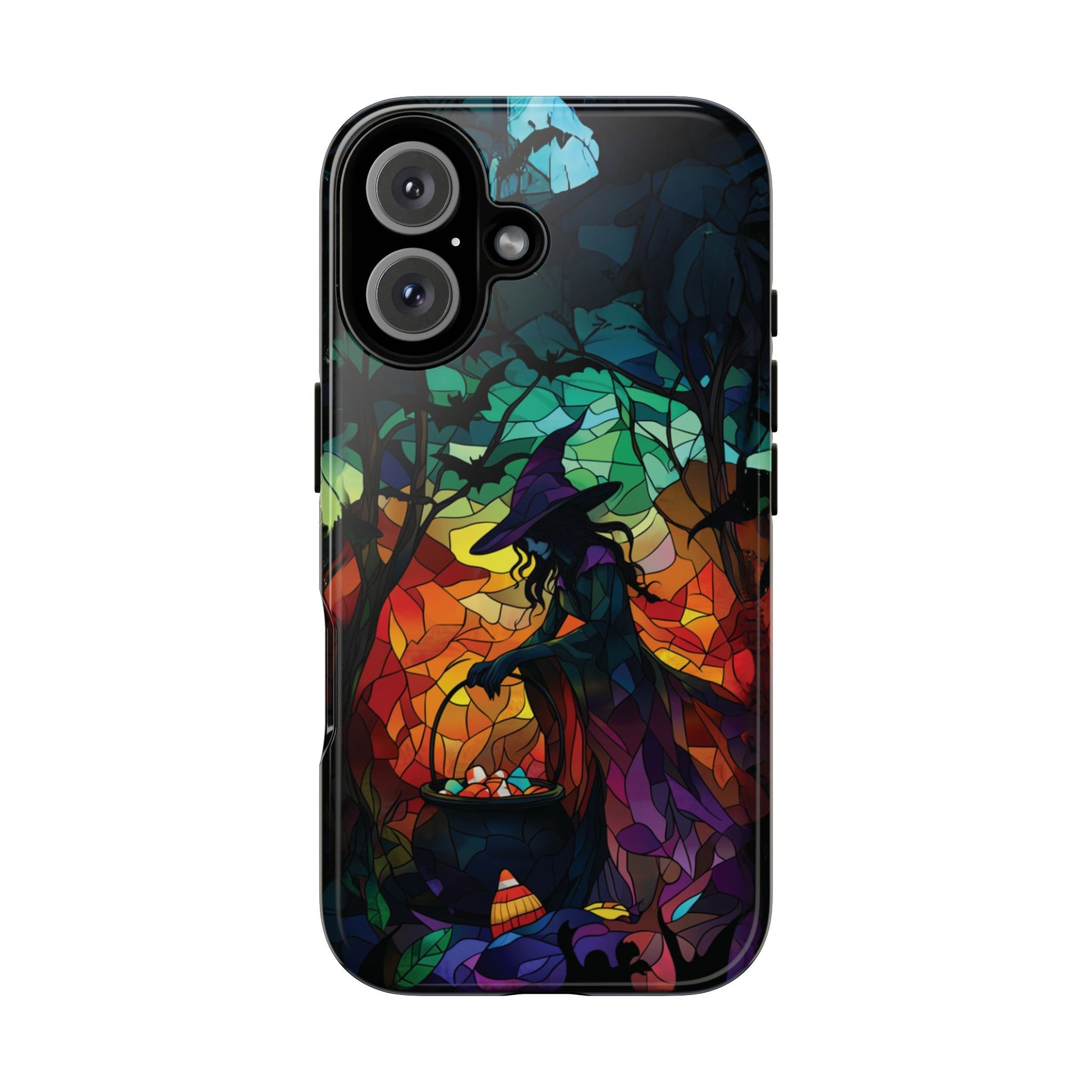 Halloween Witch Stained Glass Dark Academia Spooky Fall Witchy Pumpkin Bats Seasonal Fall Mosaic Case iPhone 13 14 15 16 Pro Max