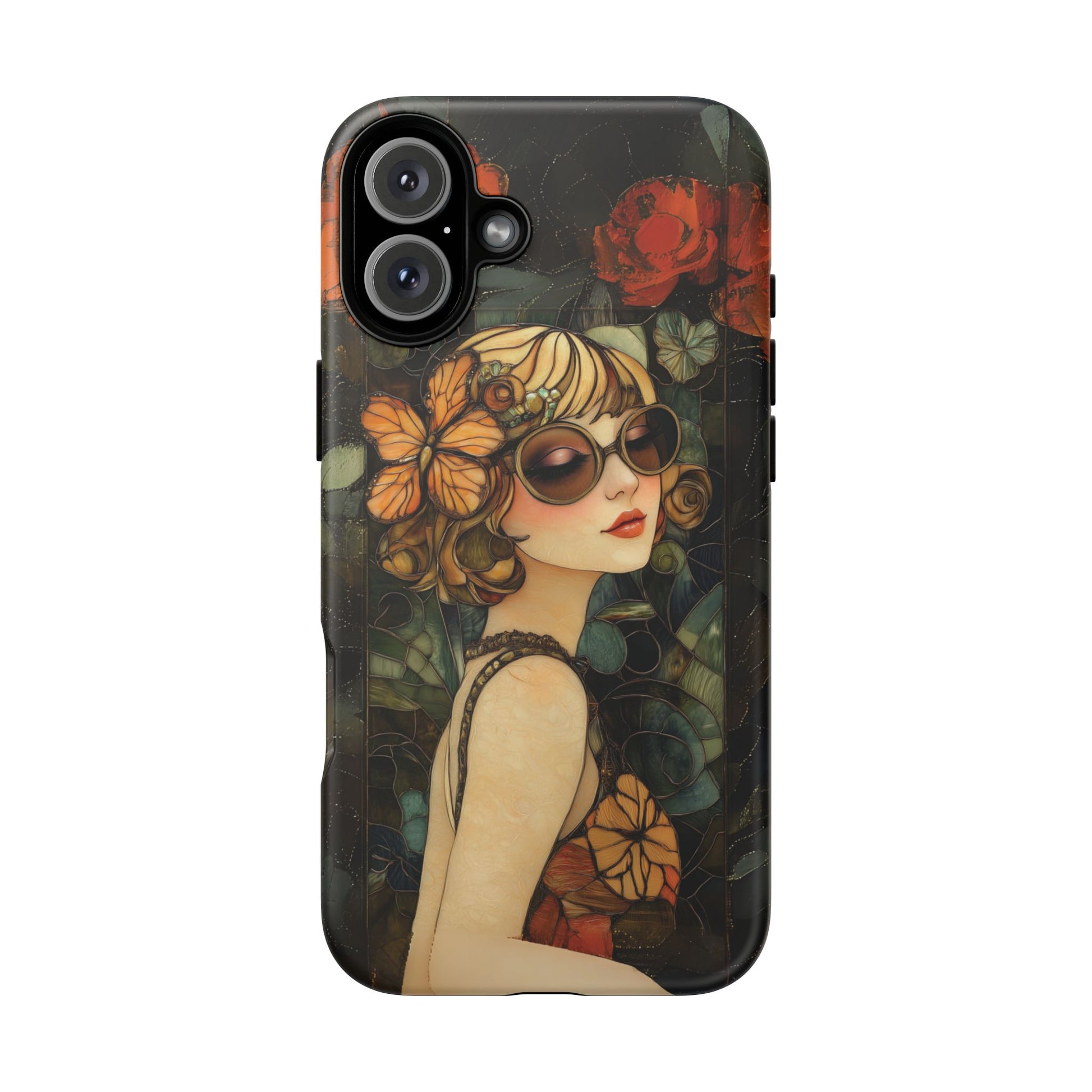 Butterfly Art Deco Flapper Woman Mosaic Phone Case 1920s Art Nouveau Design in Red Stained Glass Alphonse Mucha Style Gatsby Style Poster