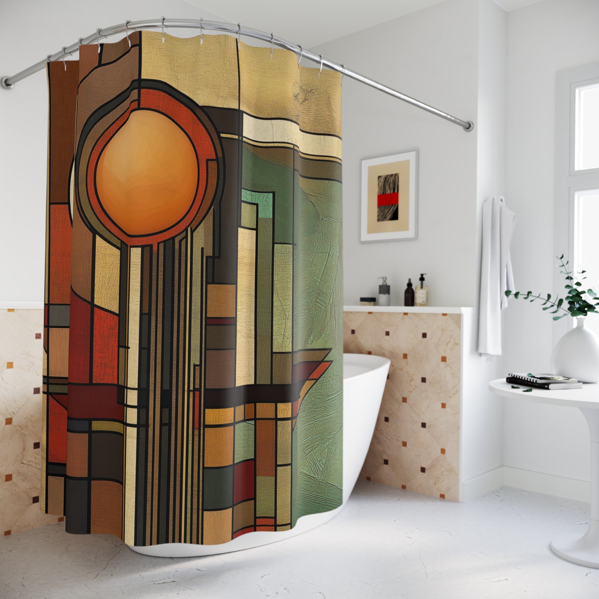 Art Deco Shower Curtain Bathroom Decor Frank Lloyd Wright Inspired Usonian