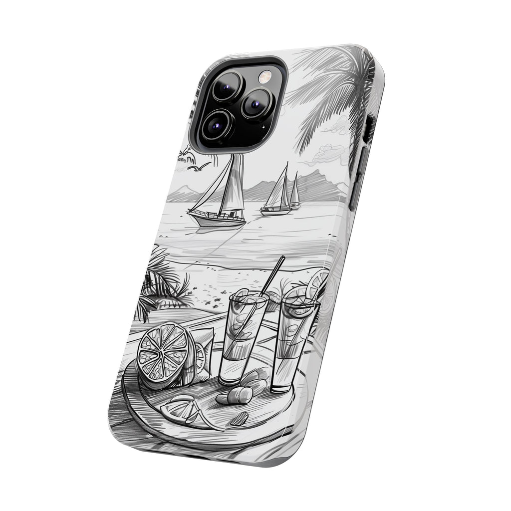 Beach Vibes Phone Case: Hand-Drawn Tiki Drinks & Tropical Paradise Design