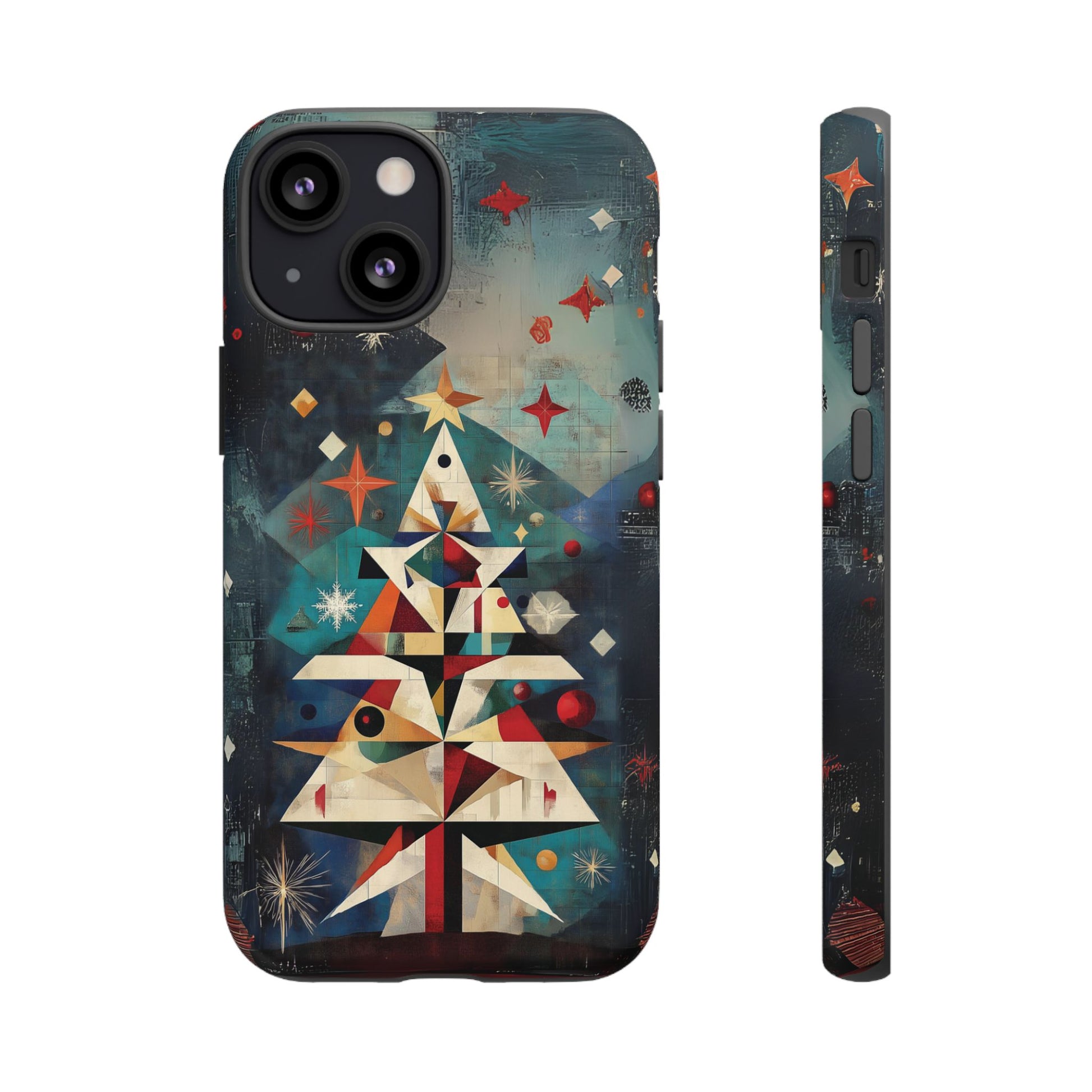 Mosaic Festive Christmas Tree Art Deco Stained Glass Phone Case Rankin Bass Style MidMod Design iPhone 13 14 15 16 Pro Max Pixel Galaxy
