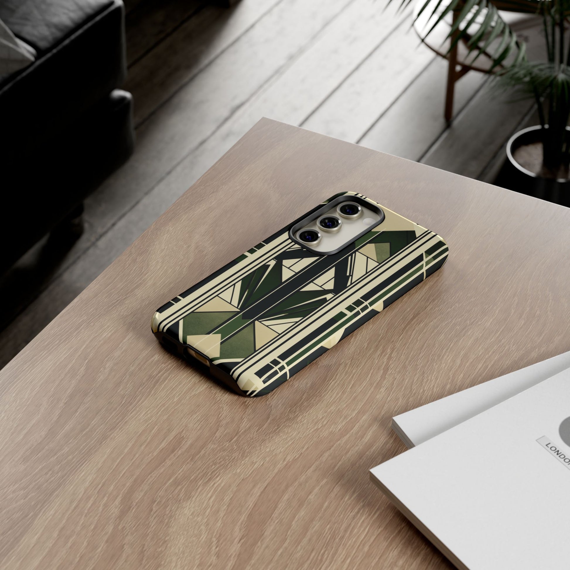 Dark Green Frank Lloyd Wright Inspired Phone Case Geometric Stained Glass Art Deco Marble Gold 13 14 15 16 iPhone Pro Max Galaxy Pixel
