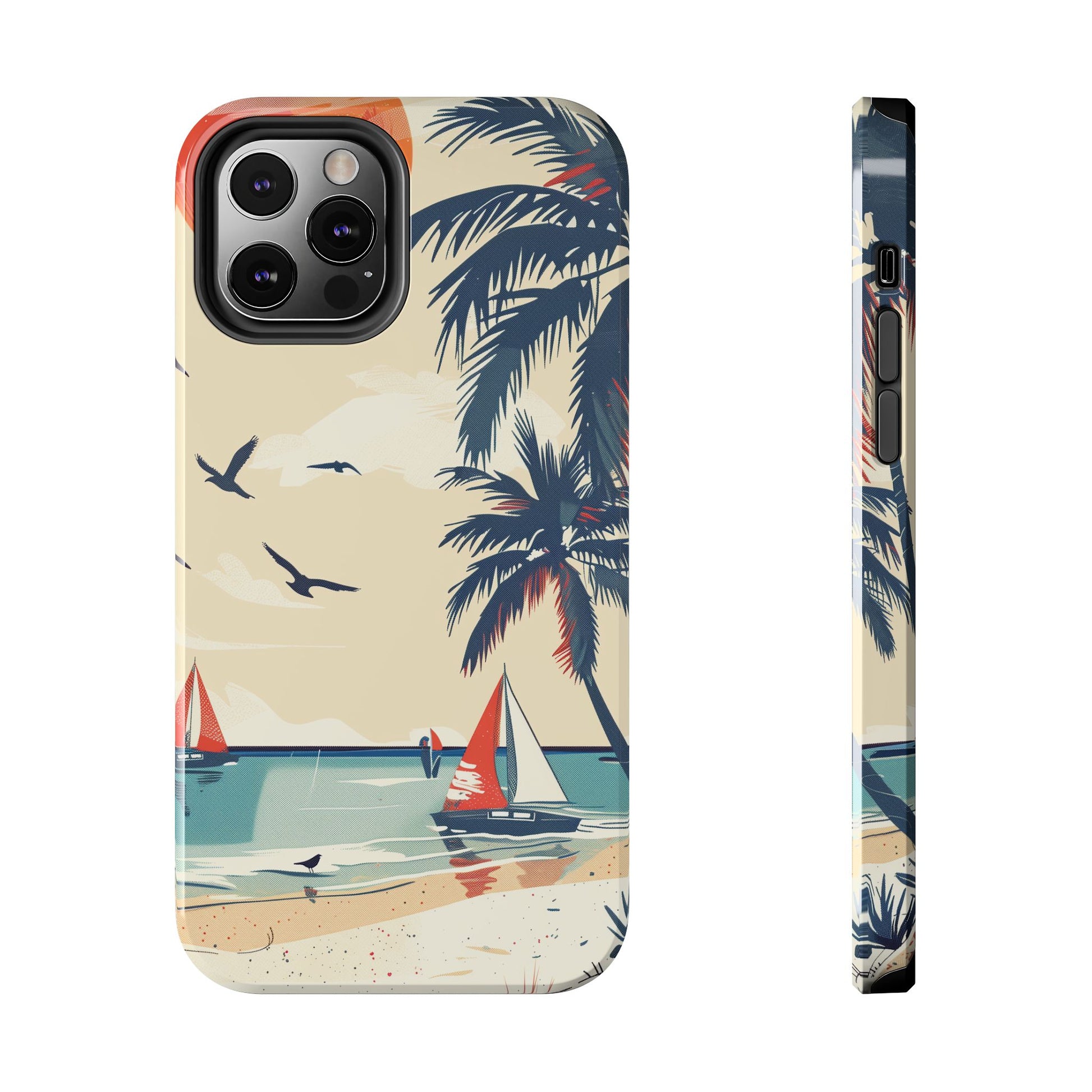 Retro Beach Scene Phone Case, Vintage Tropical Ocean iPhone Case, Summer Beach Phone Cover for iPhone, iphone 15 pro max