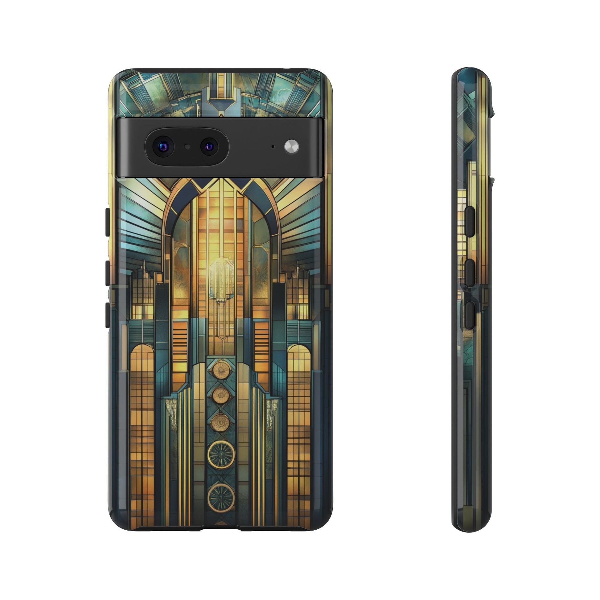 Phone Case Art Deco City Frank Lloyd Wright Teal Gold Protective Covers, Stylish Accessories, Great Gatsby Noir Nouveau iPhone 14 15 16 Pro