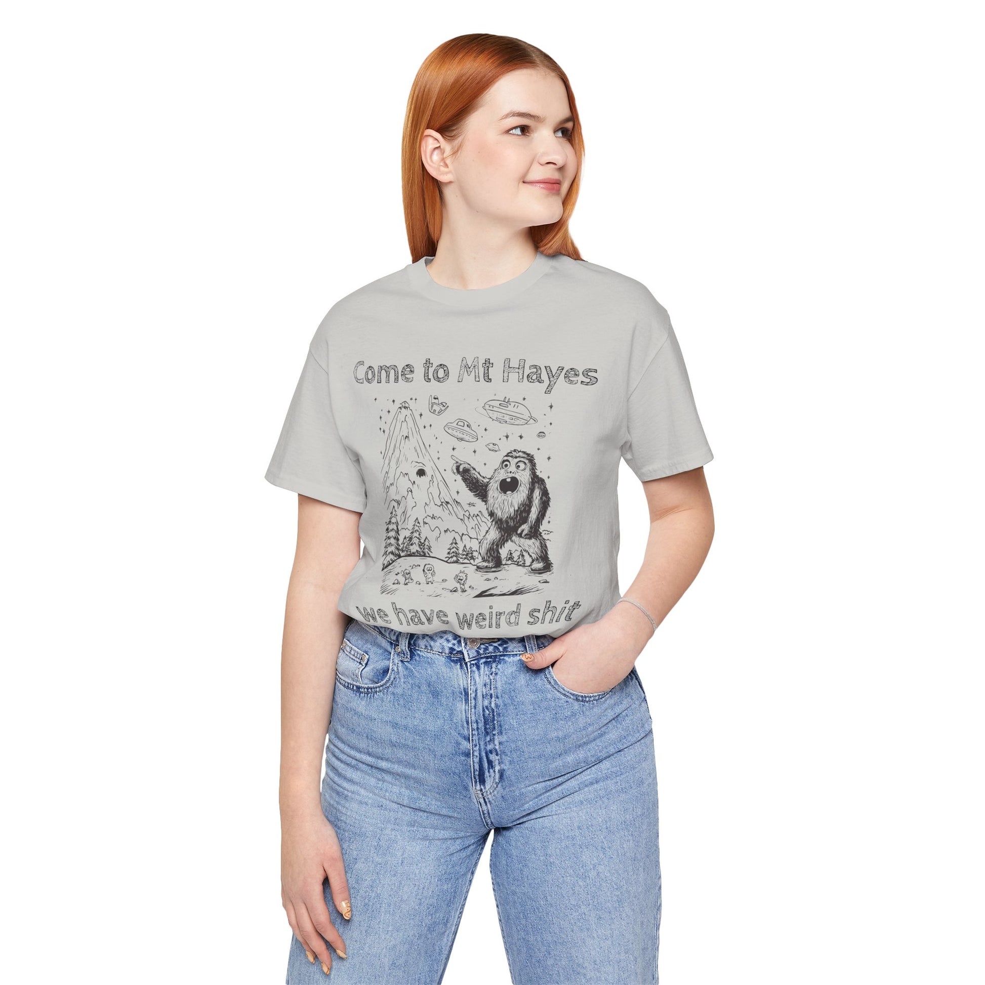 Alien Conspiracy Unisex Tee, Bigfoot Mountain Sketch Shirt, UFO Weird Stuff Tshirt, California Men's Top, Space Extraterrestrial Shirt