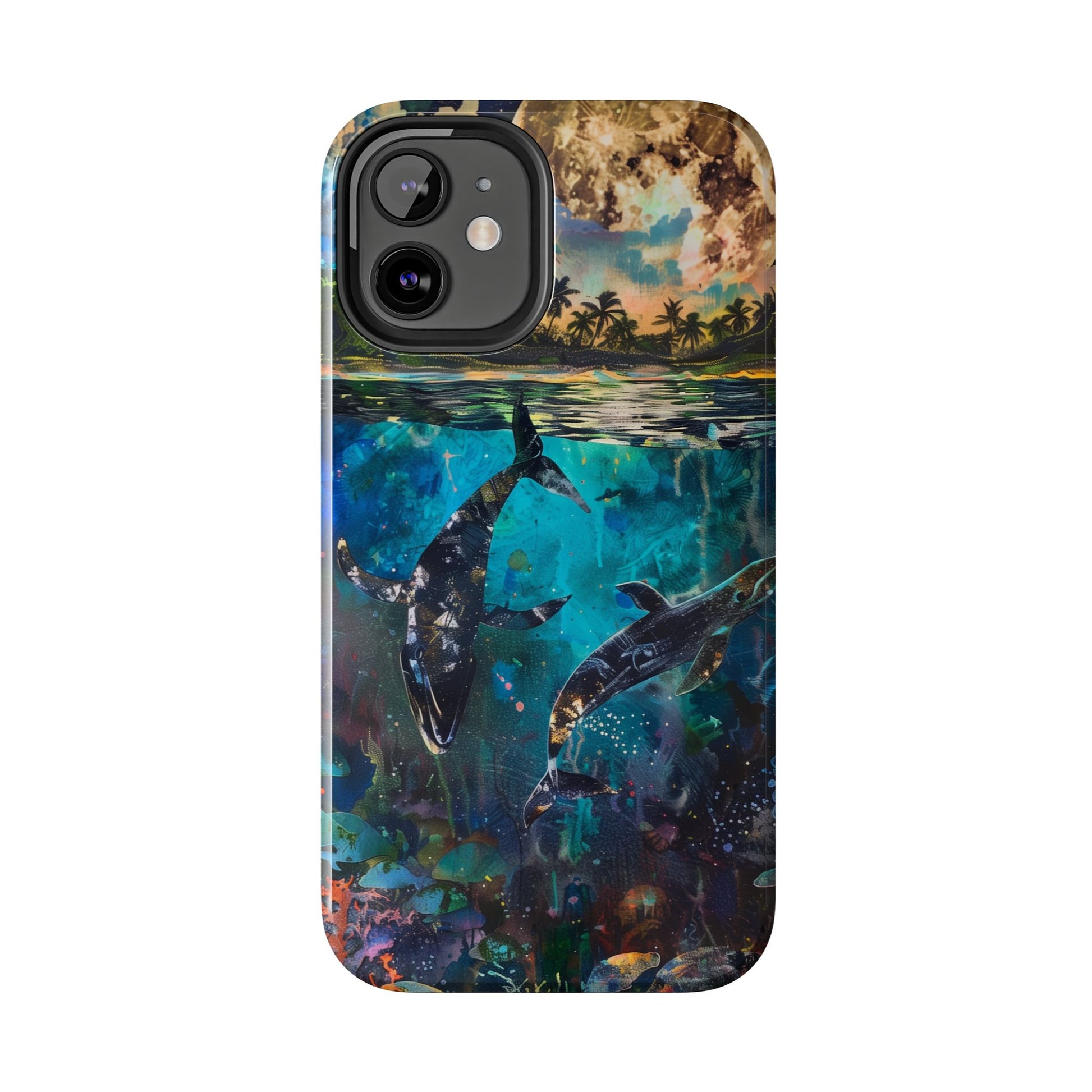 Abstract Moonlit Whales Underwater Phone Case - Durable and Stunning Protective Cover