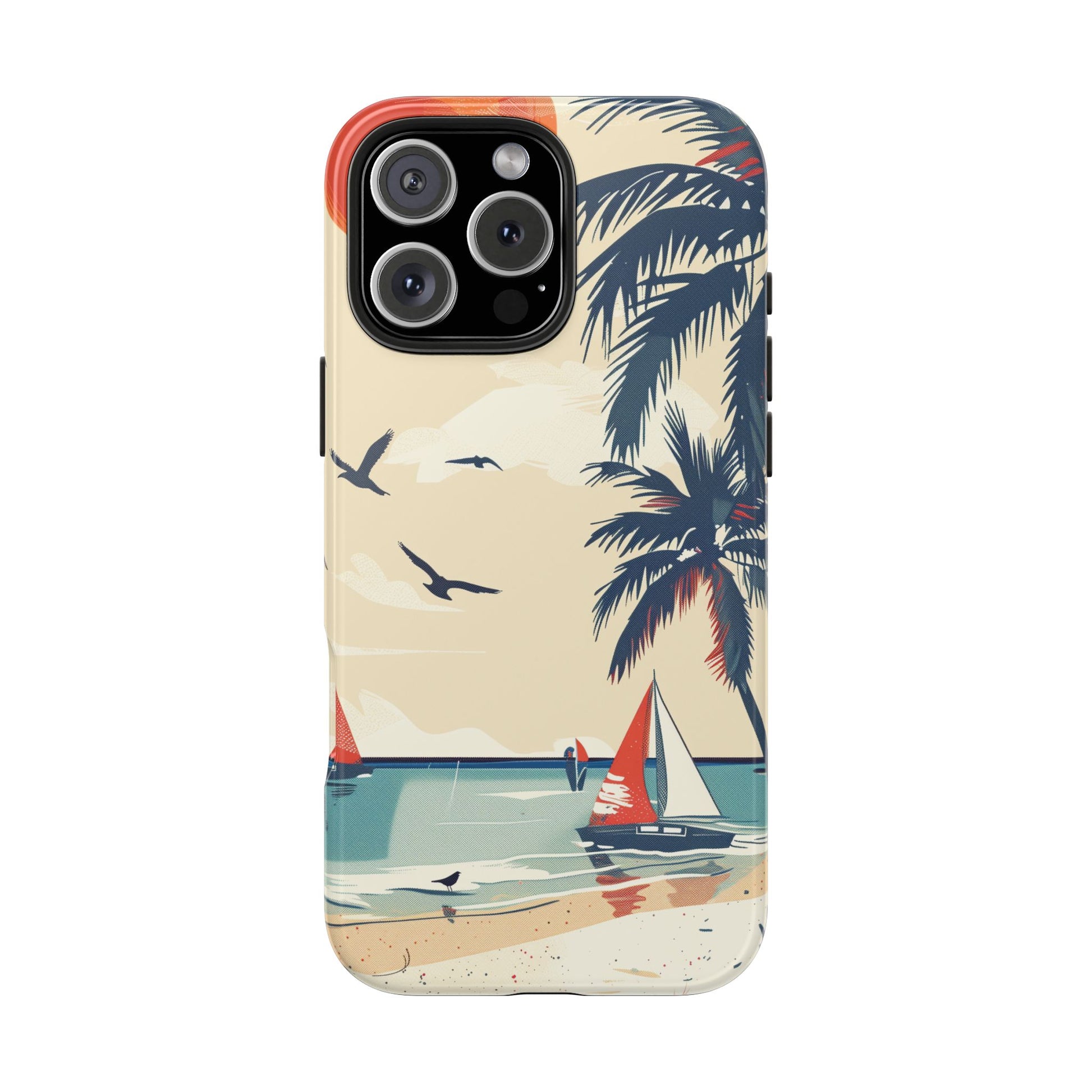 Retro Beach Scene Phone Case, Vintage Tropical Ocean iPhone Case, Summer Beach Phone Cover for iPhone, iphone 15 pro max