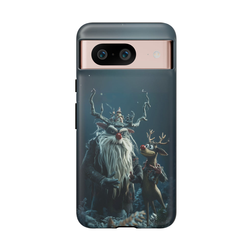 Christmas Rudolph Red Nose Reindeer Krampus Rankin Bass 3D Phone Case Festive Snowflakes iPhone 13 14 15 16 Pro Max Galaxy Pixel