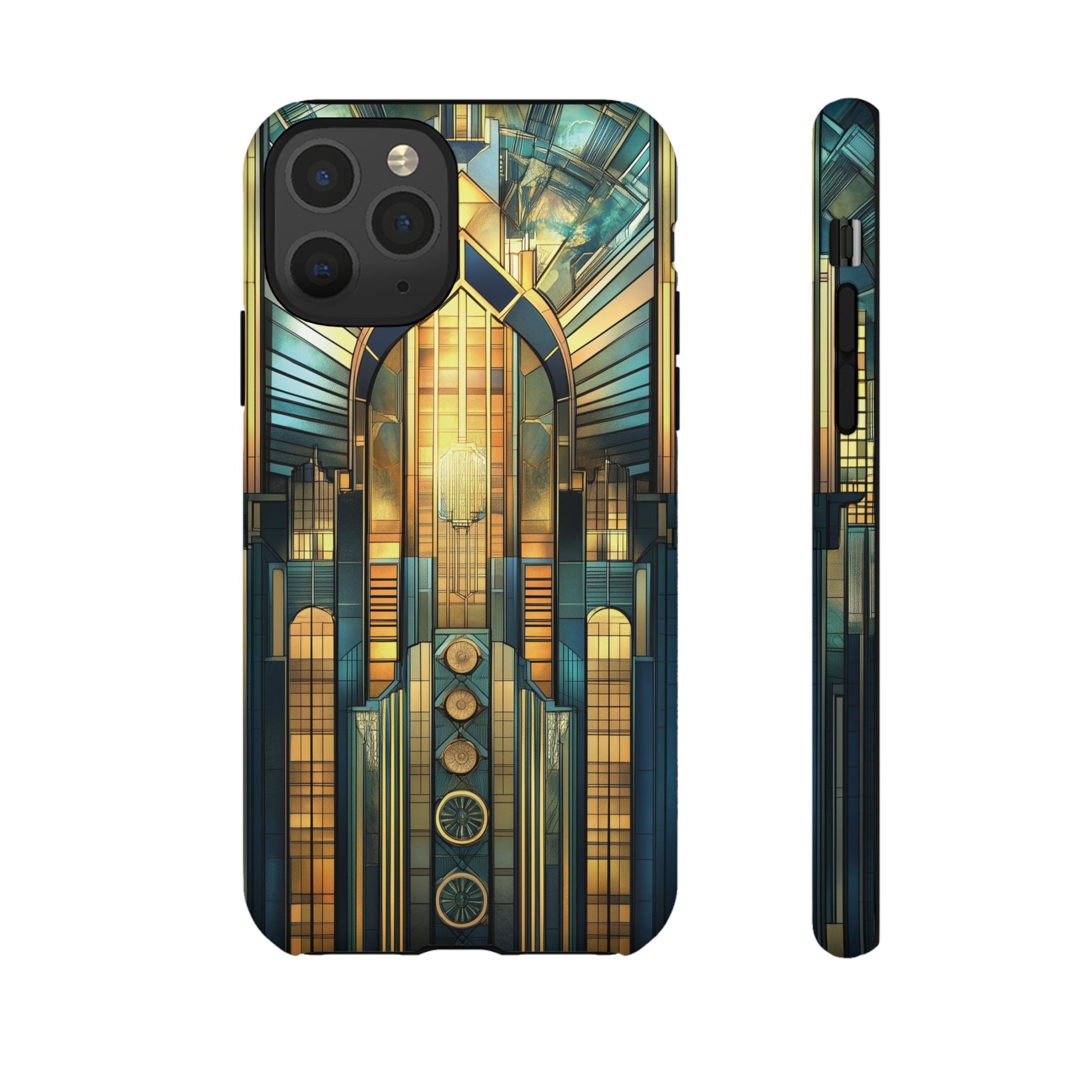 Phone Case Art Deco City Frank Lloyd Wright Teal Gold Protective Covers, Stylish Accessories, Great Gatsby Noir Nouveau iPhone 14 15 16 Pro