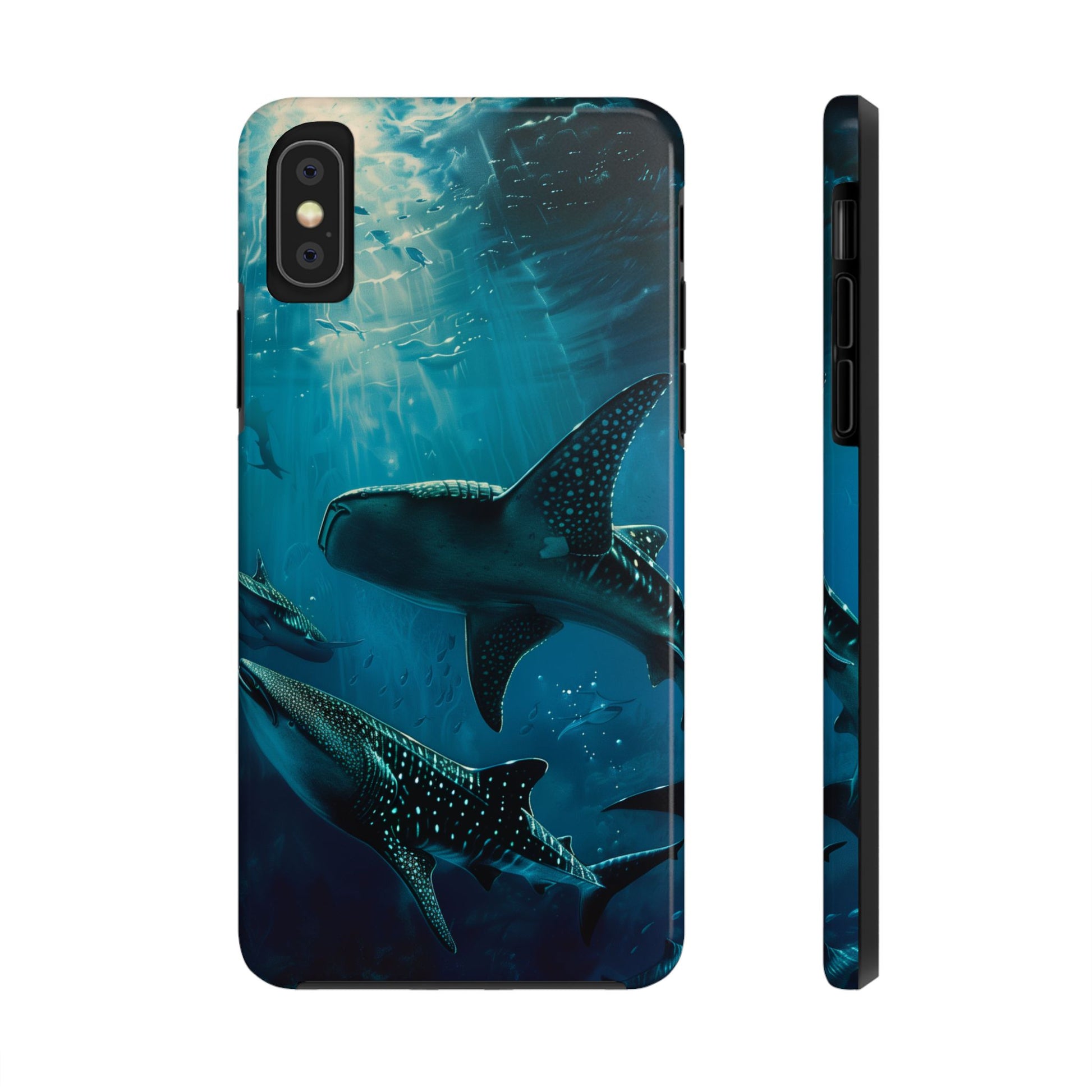 Tranquil Trio: Three Whale Sharks Tough Phone Case