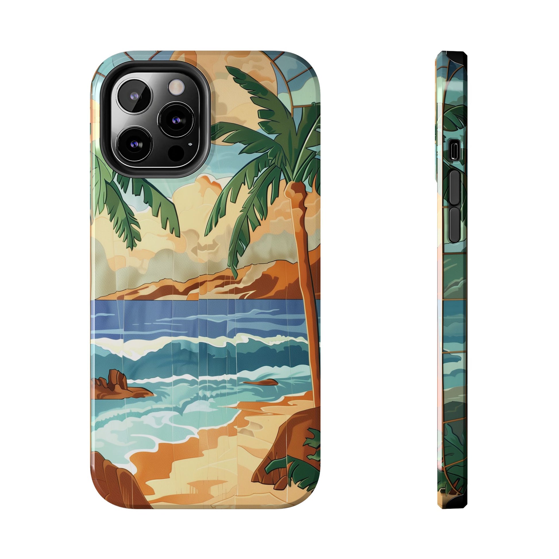 Retro Beach Scene Phone Case, Vintage Tropical Ocean iPhone Case, Summer Beach Phone Cover for iPhone, iphone 15 pro max