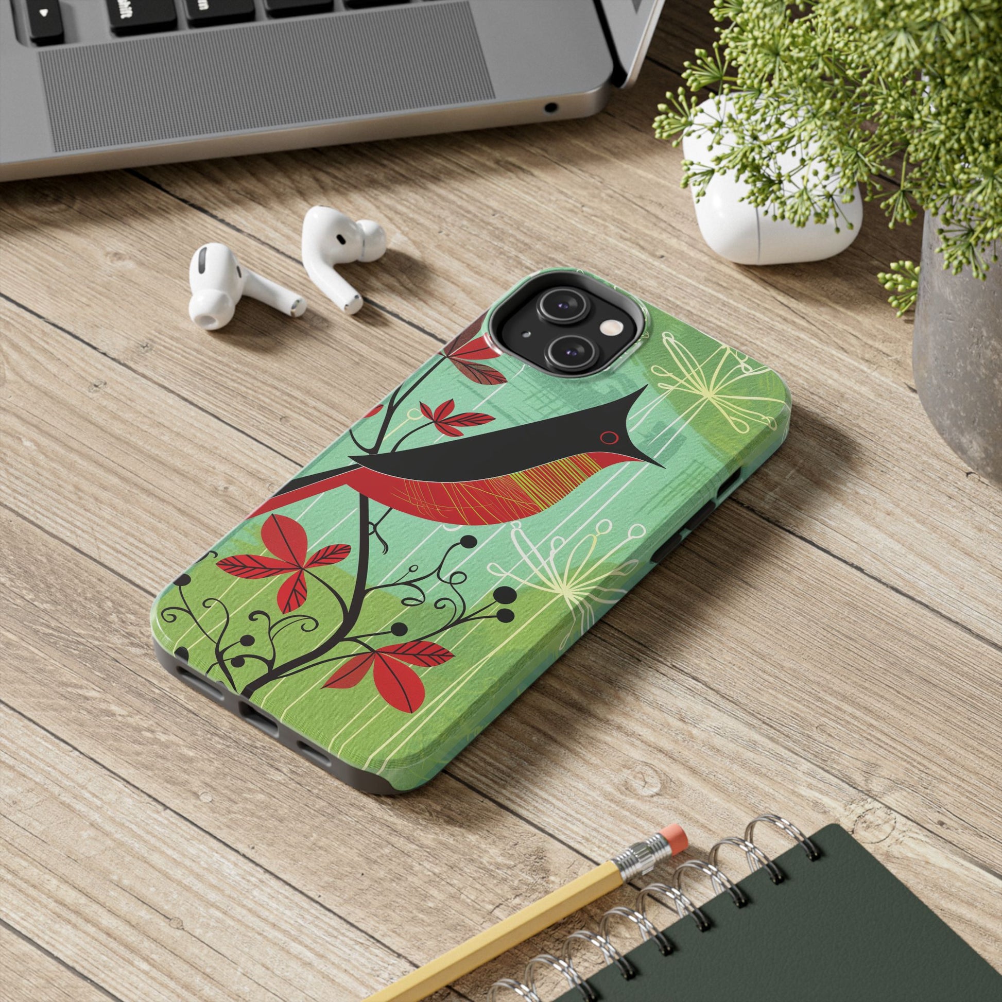 Mid Century Modern Animal Phone Case, Atomic Birds, Bird Iphone Case,Earth Tone Colors, Retro Style Smartphone Cover, iphone 14 Case, Apple