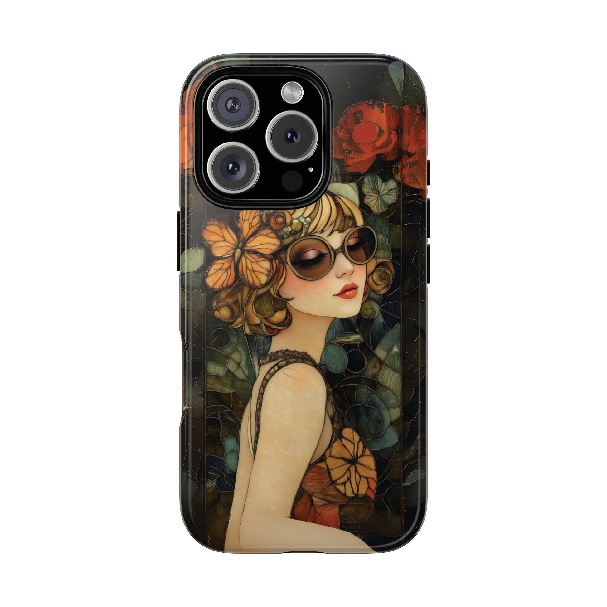 Butterfly Art Deco Flapper Woman Mosaic Phone Case 1920s Art Nouveau Design in Red Stained Glass Alphonse Mucha Style Gatsby Style Poster