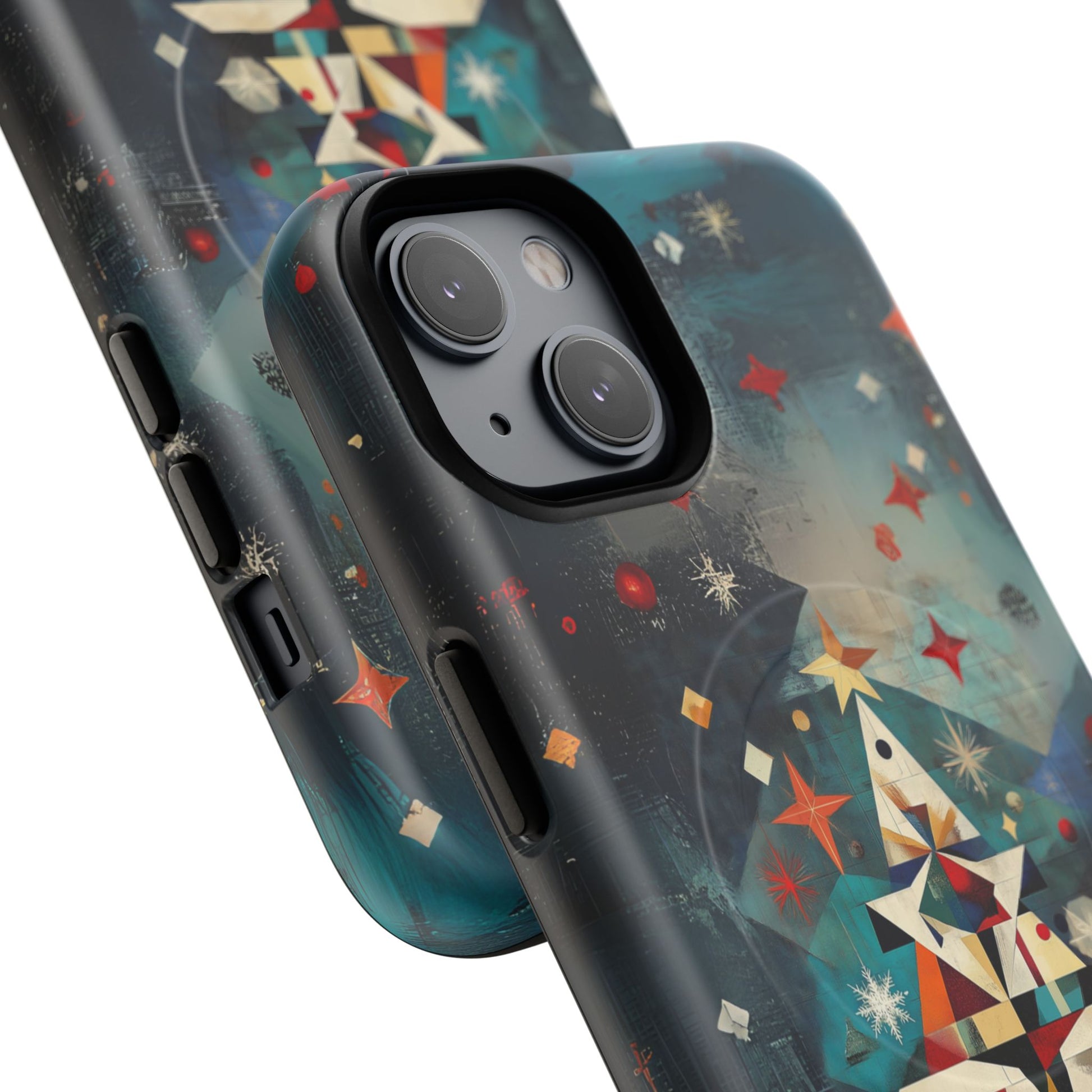 Magsafe Mosaic Festive Christmas Tree Art Deco Stained Glass Phone Case Rankin Bass Style MidMod Design iPhone 14 15 Pro Max