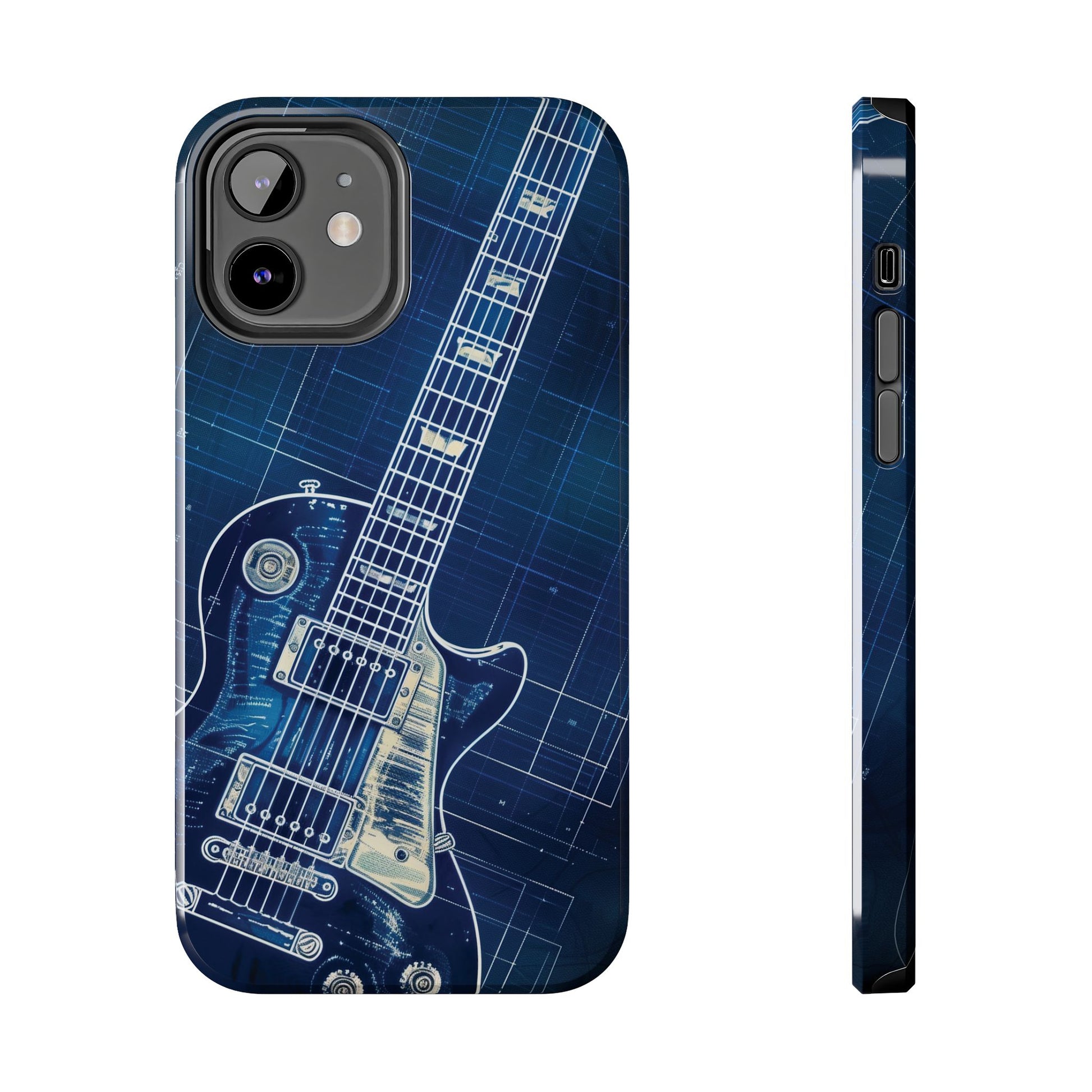 Guitar Phone Case, Guitar Blueprint iPhone Cover, Vintage Guitar Design, Custom iPhone Covers, Rock Music Phone Accessories, Musician Gift