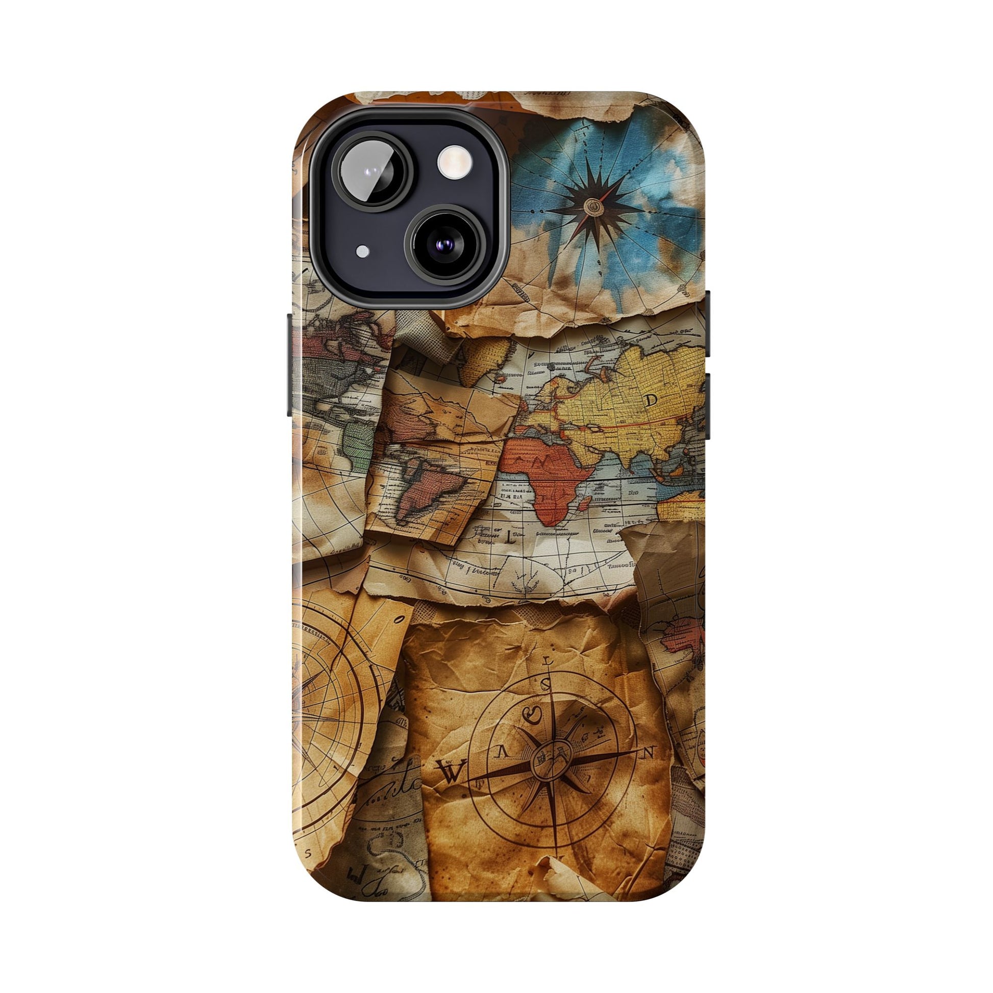 Double Layer Map Phone Case - Protective Phone Case Vintage Map Design - Durable Dual Layer Case with Map Print - Travel Inspired Phone Case