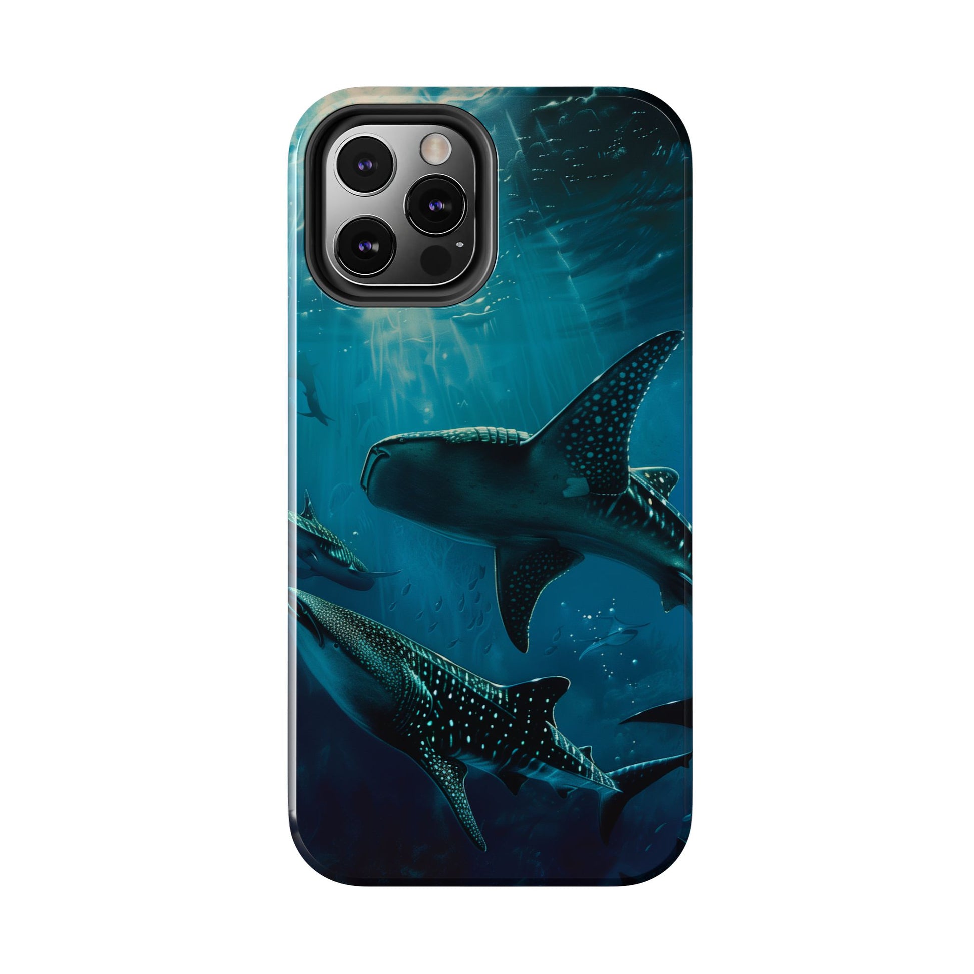 Tranquil Trio: Three Whale Sharks Tough Phone Case