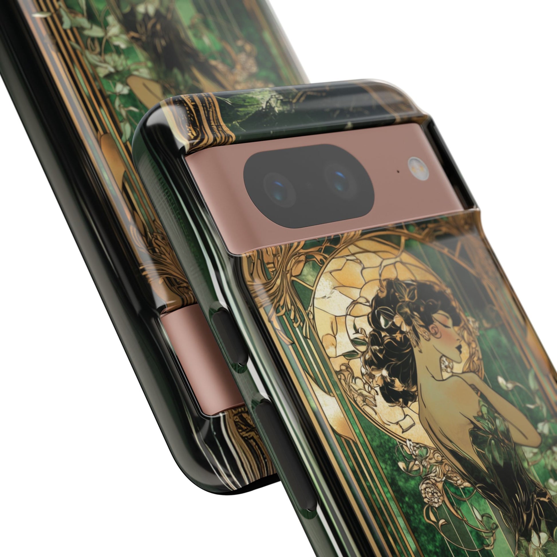 Art Deco Fairy Flapper Woman Phone Case 1920s Art Nouveau Design in Emerald & Gold Alphonse Mucha Style Gatsby Style Poster