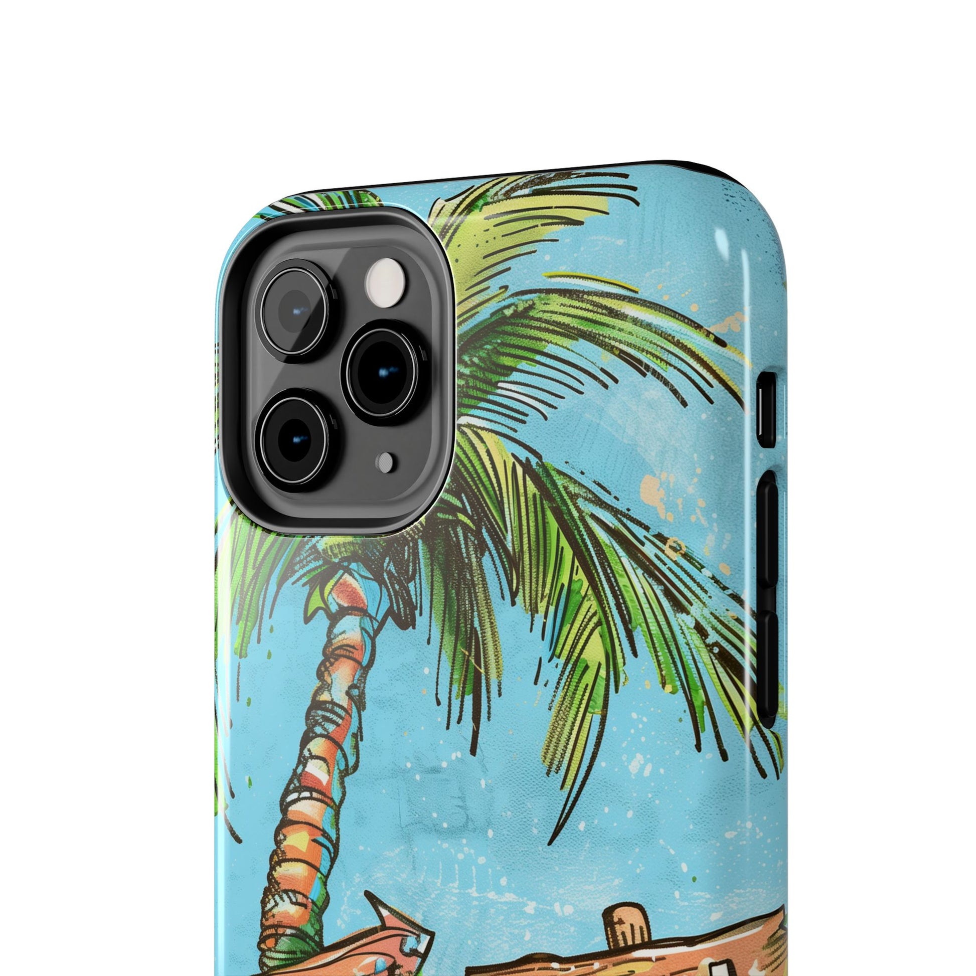 Durable Phone Case with Beach Scene and Palm Tree - Tropical Paradise Protective Cover