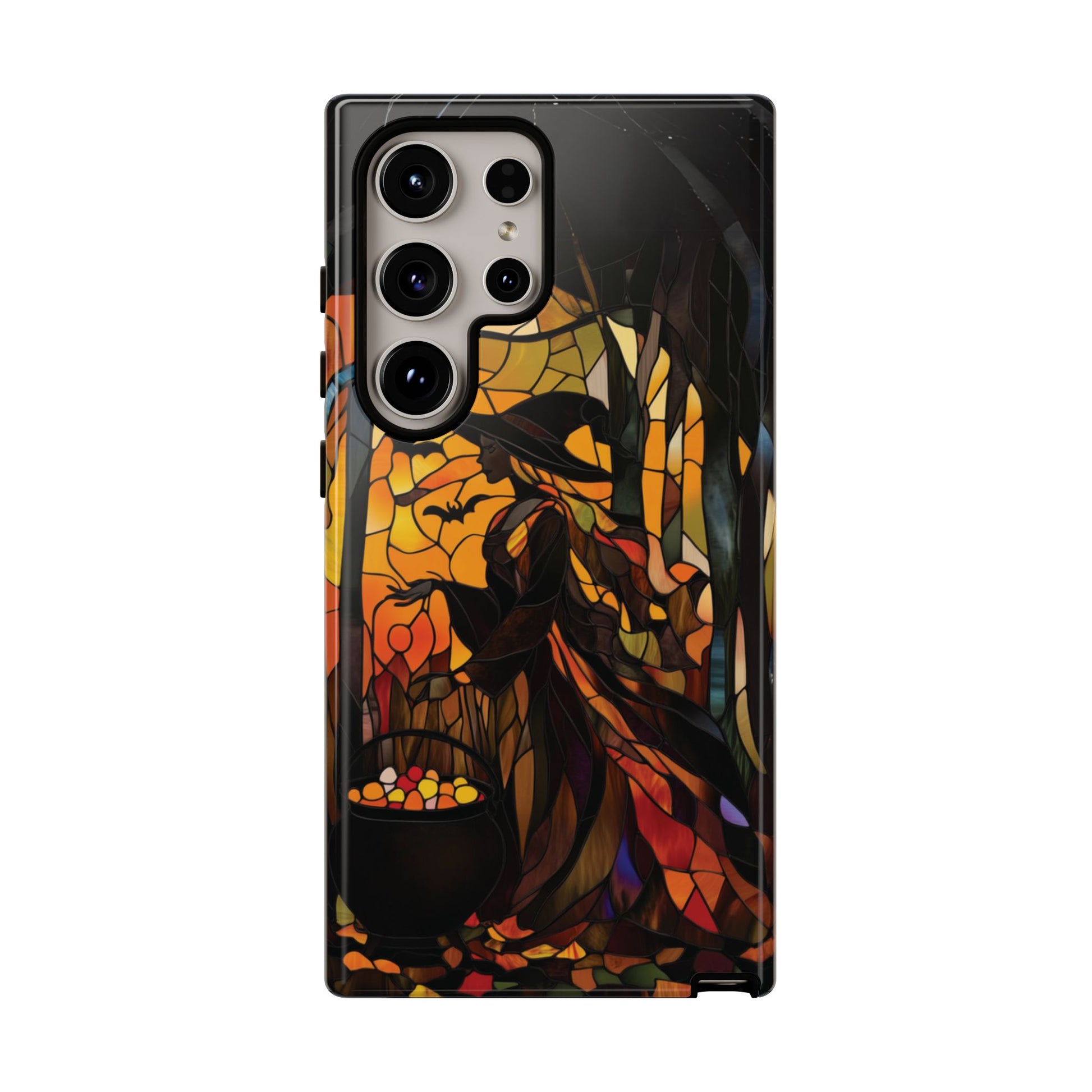 Halloween Witch Stained Glass Effect Dark Academia Spooky Fall Witchy Pumpkin Bats Seasonal Fall Mosaic Case iPhone 13 14 15 16 Pro Max