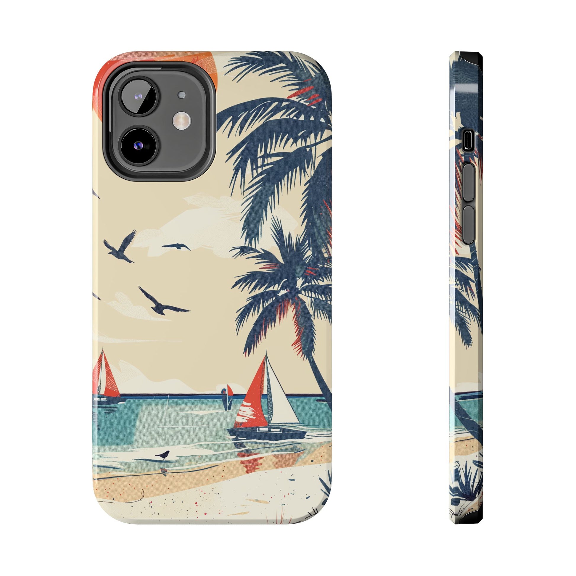 Retro Beach Scene Phone Case, Vintage Tropical Ocean iPhone Case, Summer Beach Phone Cover for iPhone, iphone 15 pro max