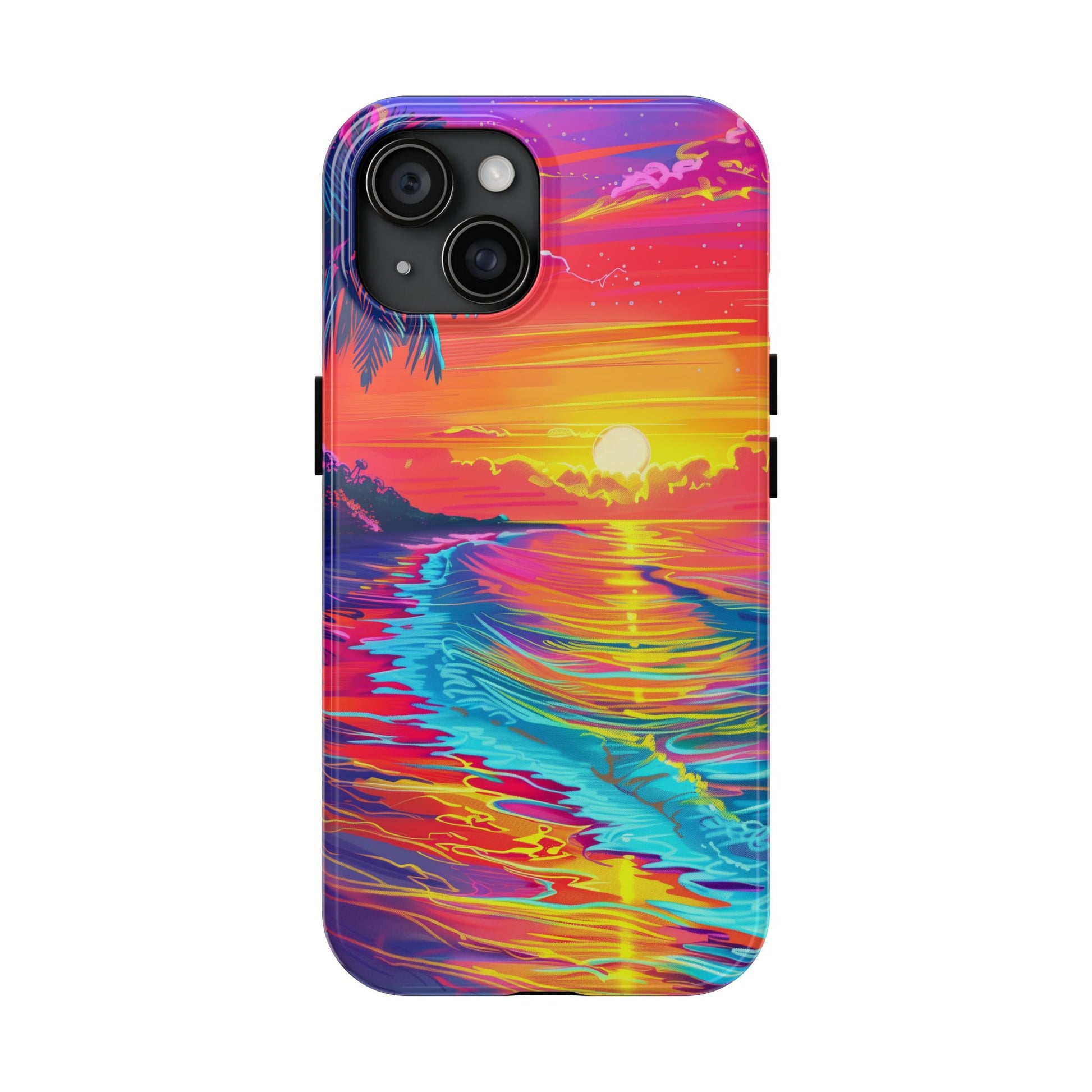 Tough Beach Sunrise Phone Case - Durable Case Lisa Frank Inspired Beach Art - Vibrant Beach Design - Colorful Phone Case for Beach Lovers