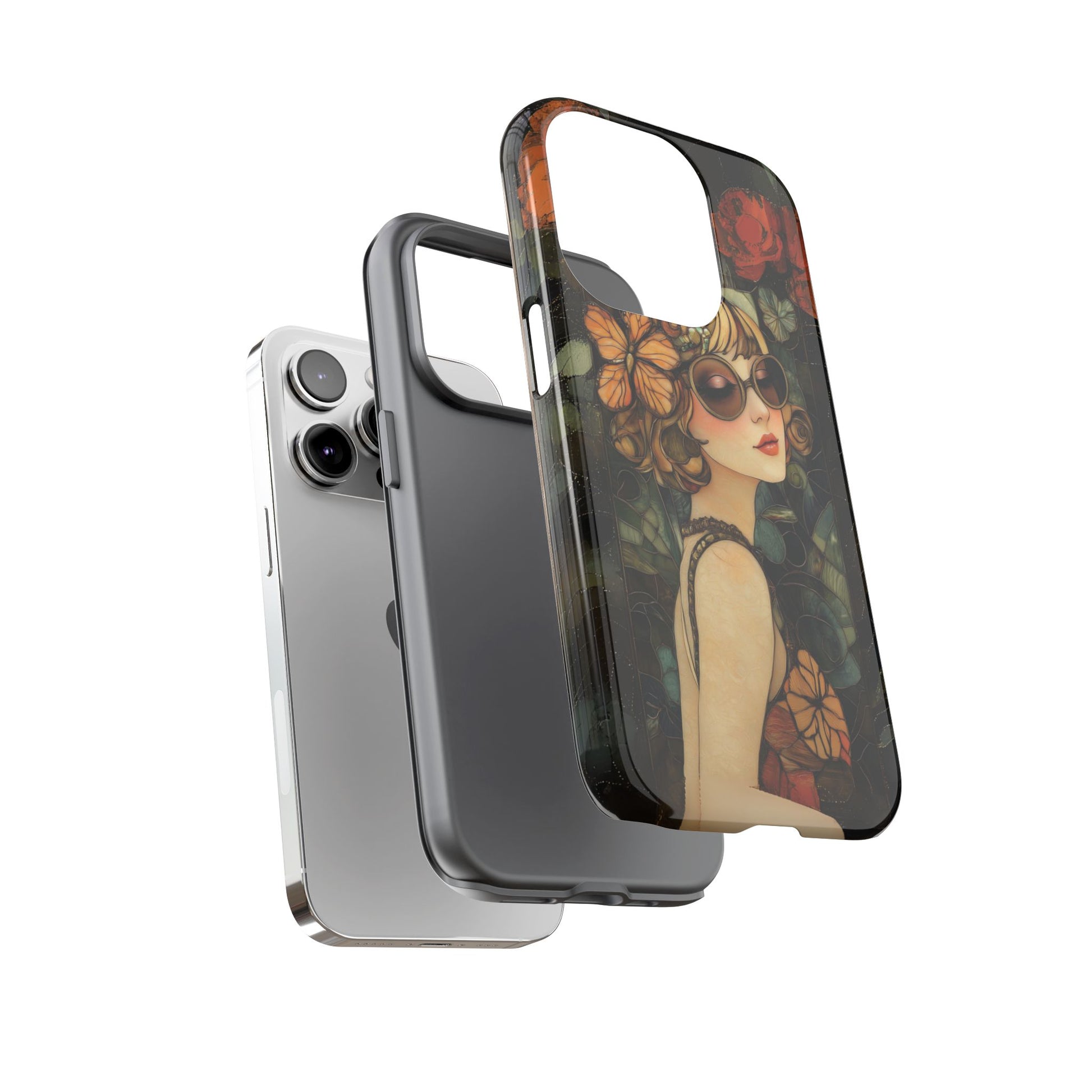Butterfly Art Deco Flapper Woman Mosaic Phone Case 1920s Art Nouveau Design in Red Stained Glass Alphonse Mucha Style Gatsby Style Poster