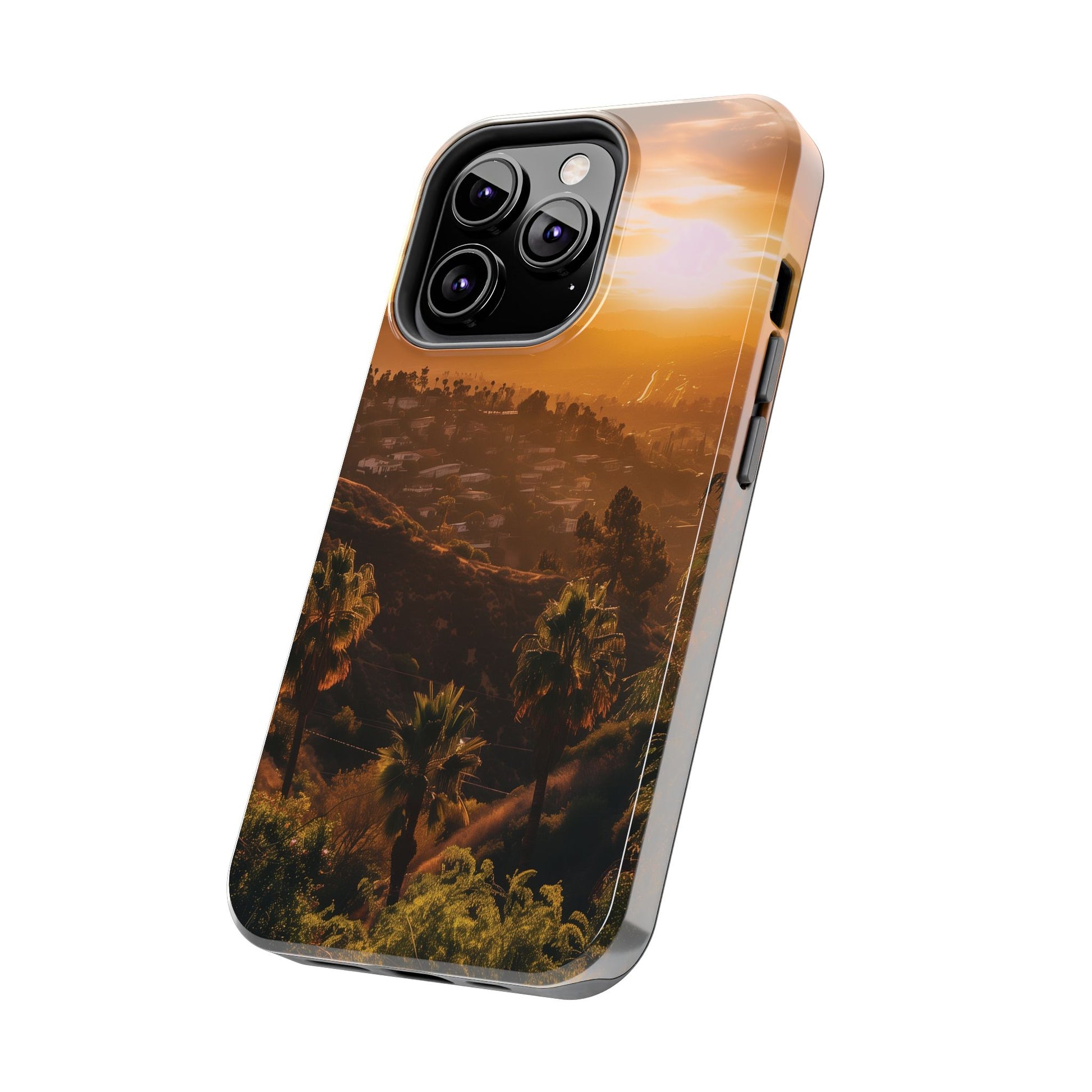 Los Angeles Sunset iPhone Case, Golden Hour Scenic View, Hollywood Hills Sunset Phone Case, Palm Trees Phone Case, iphone 15 pro max case