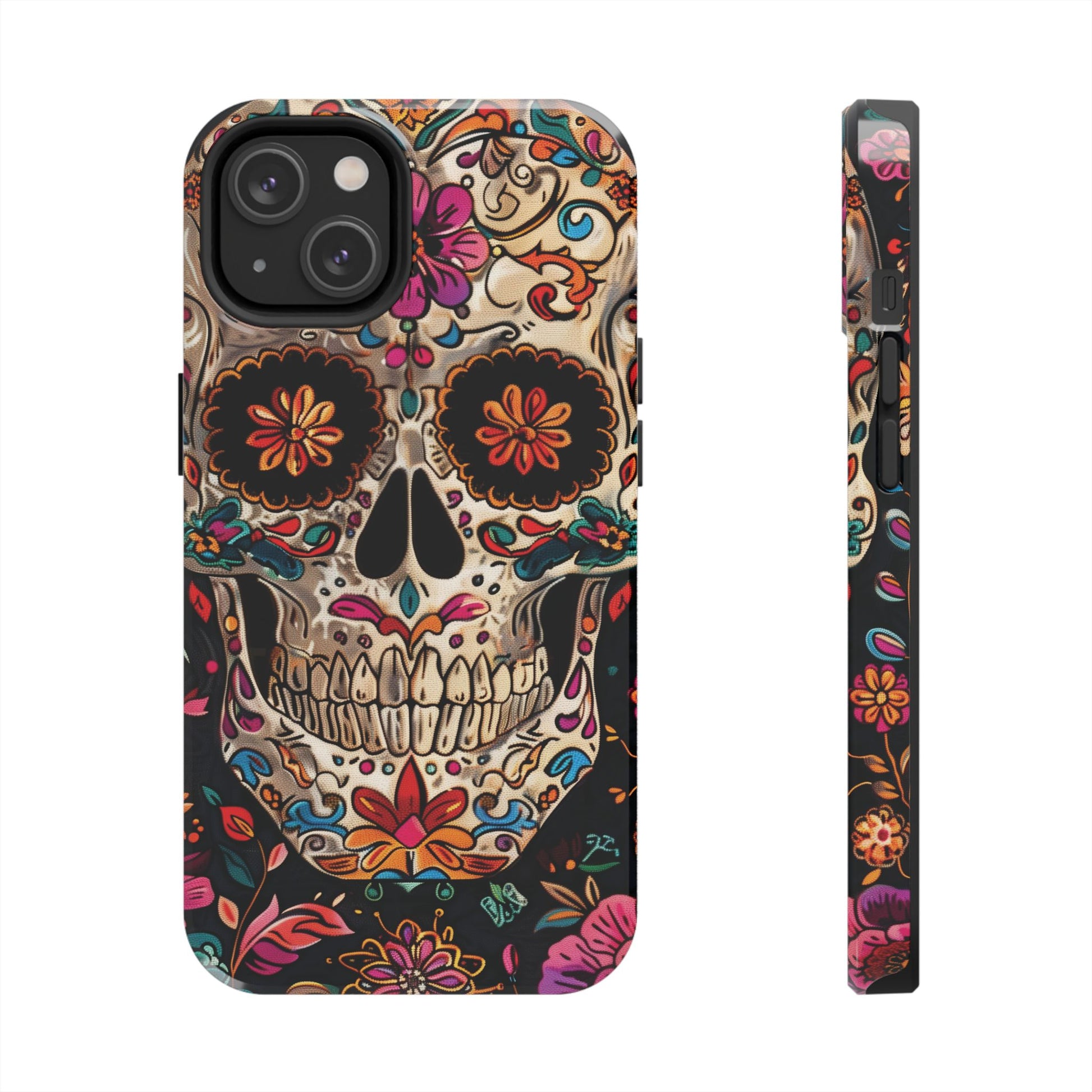 Sugar Skull Phone Case Flowers and Skeletons, Halloween Cottagecore Day of the Dead, Dia de Los Muertos Gothic, iPhone 15 Spooky Case
