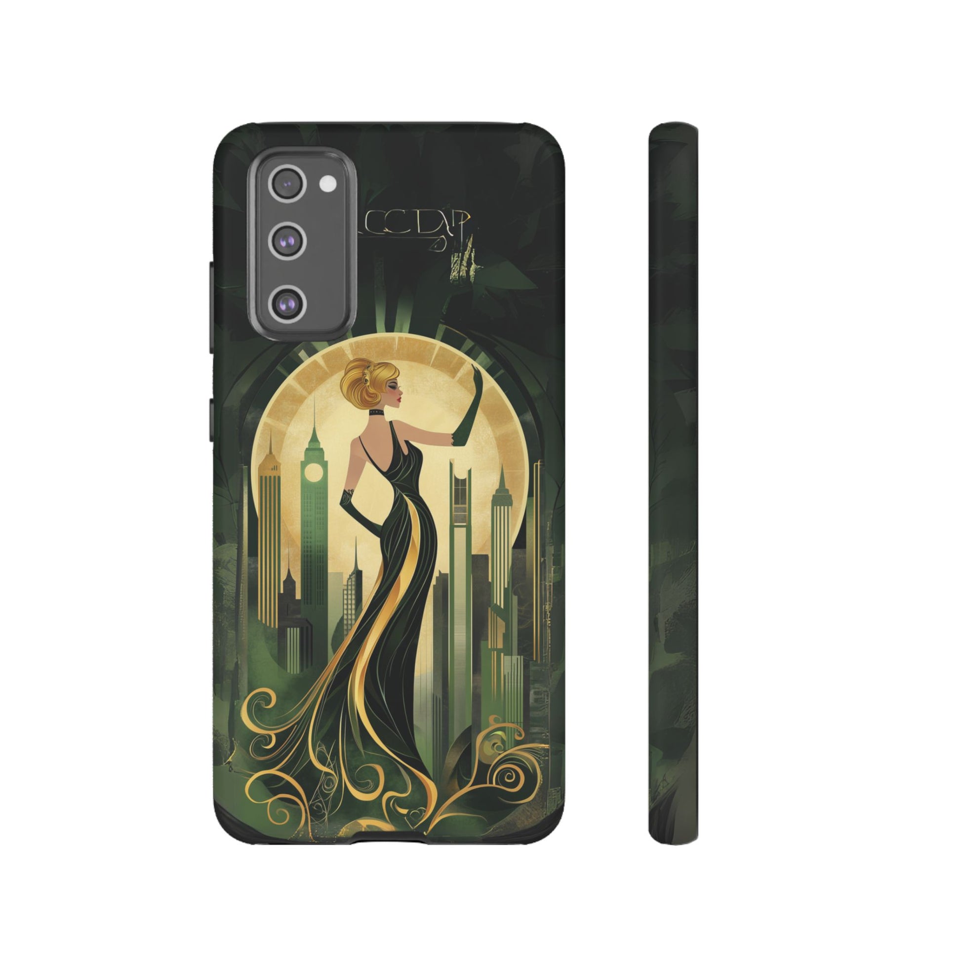 Emerald City Art Deco Flapper Woman Phone Case 1920s Art Nouveau Design in Emerald & Gold Alphonse Mucha Style Gatsby Style Poster