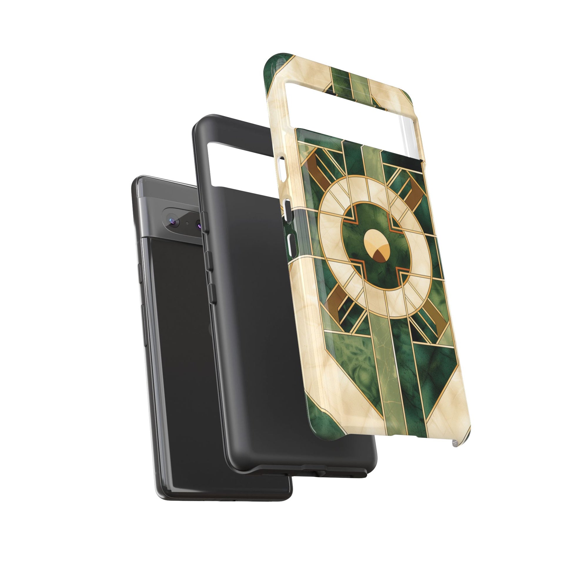 Green Frank Lloyd Wright Inspired Phone Case Geometric Elegance Stained Glass Art Deco Marble Gold 13 14 15 16 iPhone Pro Max Galaxy Pixel