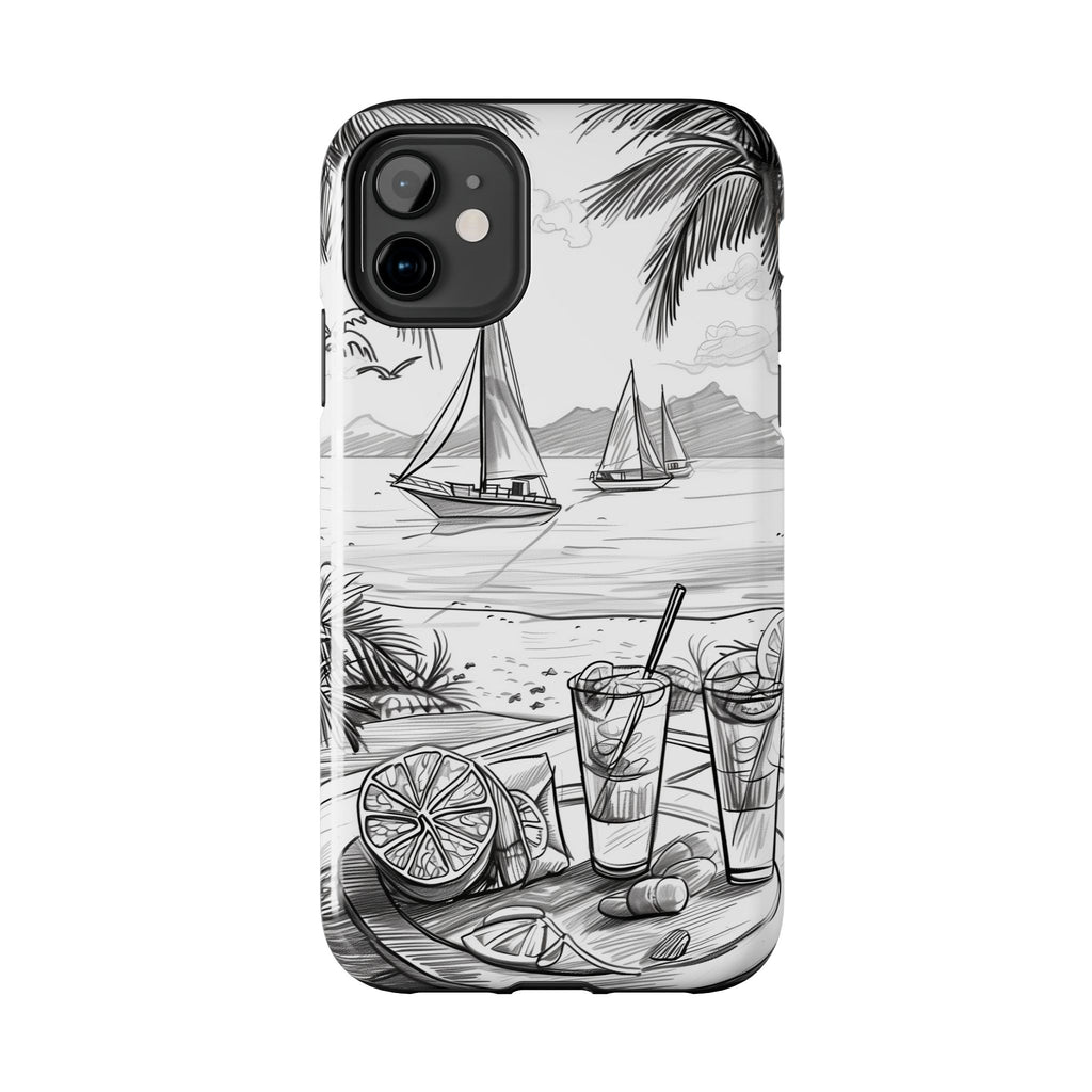 Beach Vibes Phone Case: Hand-Drawn Tiki Drinks & Tropical Paradise Design