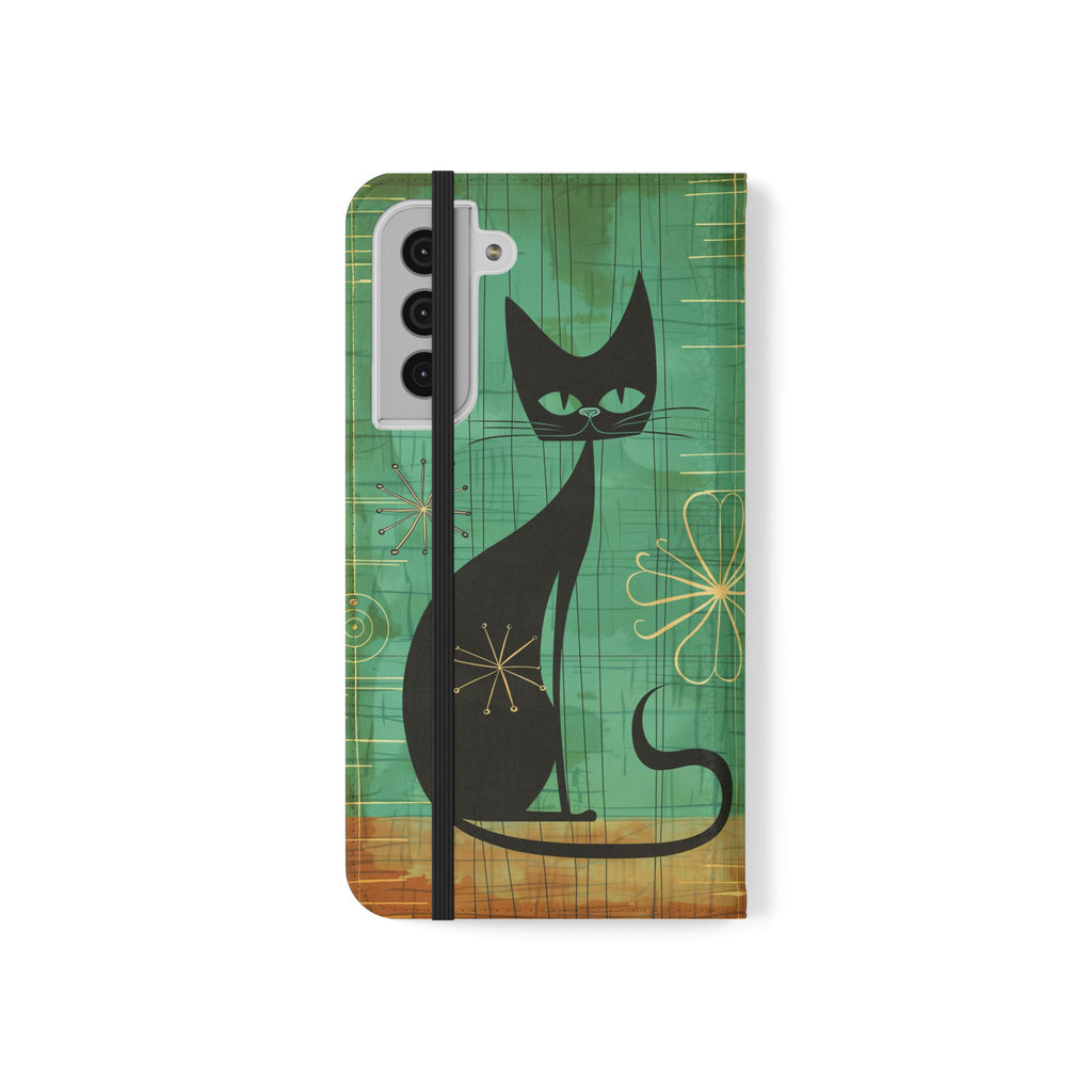 Mid-Century Modern Flip Case, Mid Mod Phone Case, Atomic Cats Case, Retro Chic Smartphone Cover, Android, Apple, Samsung Atomic Cats