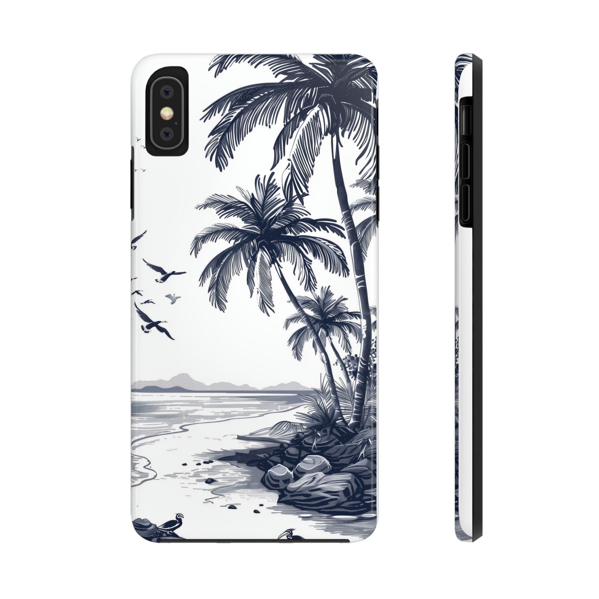 Durable Beach Escape: Hand-Drawn Beach Scene Tough iPhone Case