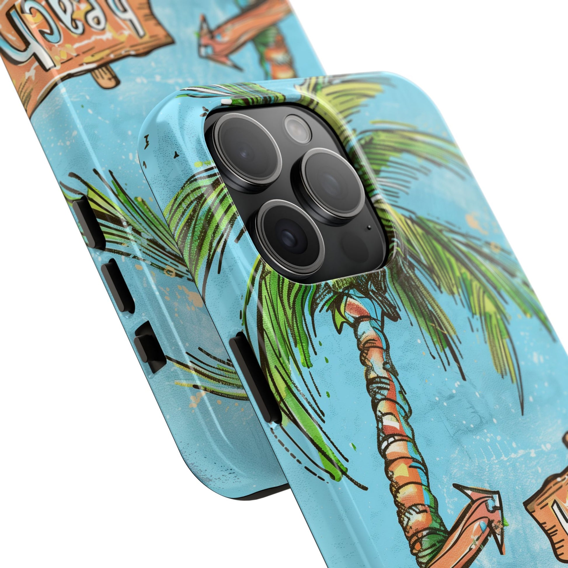Durable Phone Case with Beach Scene and Palm Tree - Tropical Paradise Protective Cover