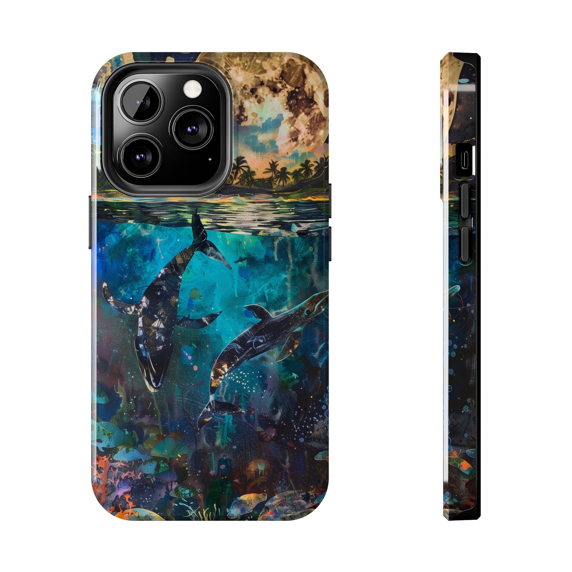 Abstract Moonlit Whales Underwater Phone Case - Durable and Stunning Protective Cover