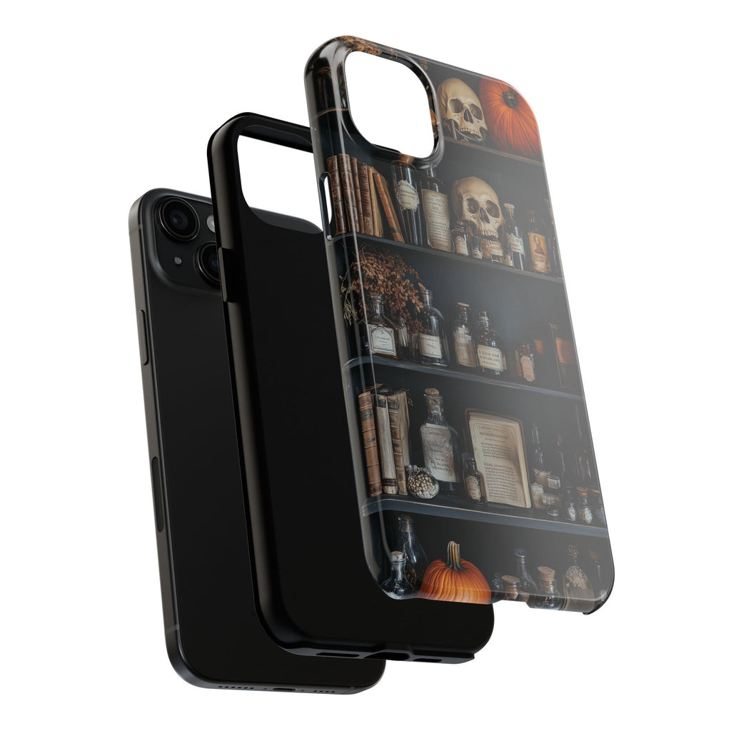 Bookcase Apothecary Goth Dark Academia Skulls floral Black Halloween Pumpkins Samsung Galaxy Apple iPhone 15 Pro Max Case  S24 S23 B