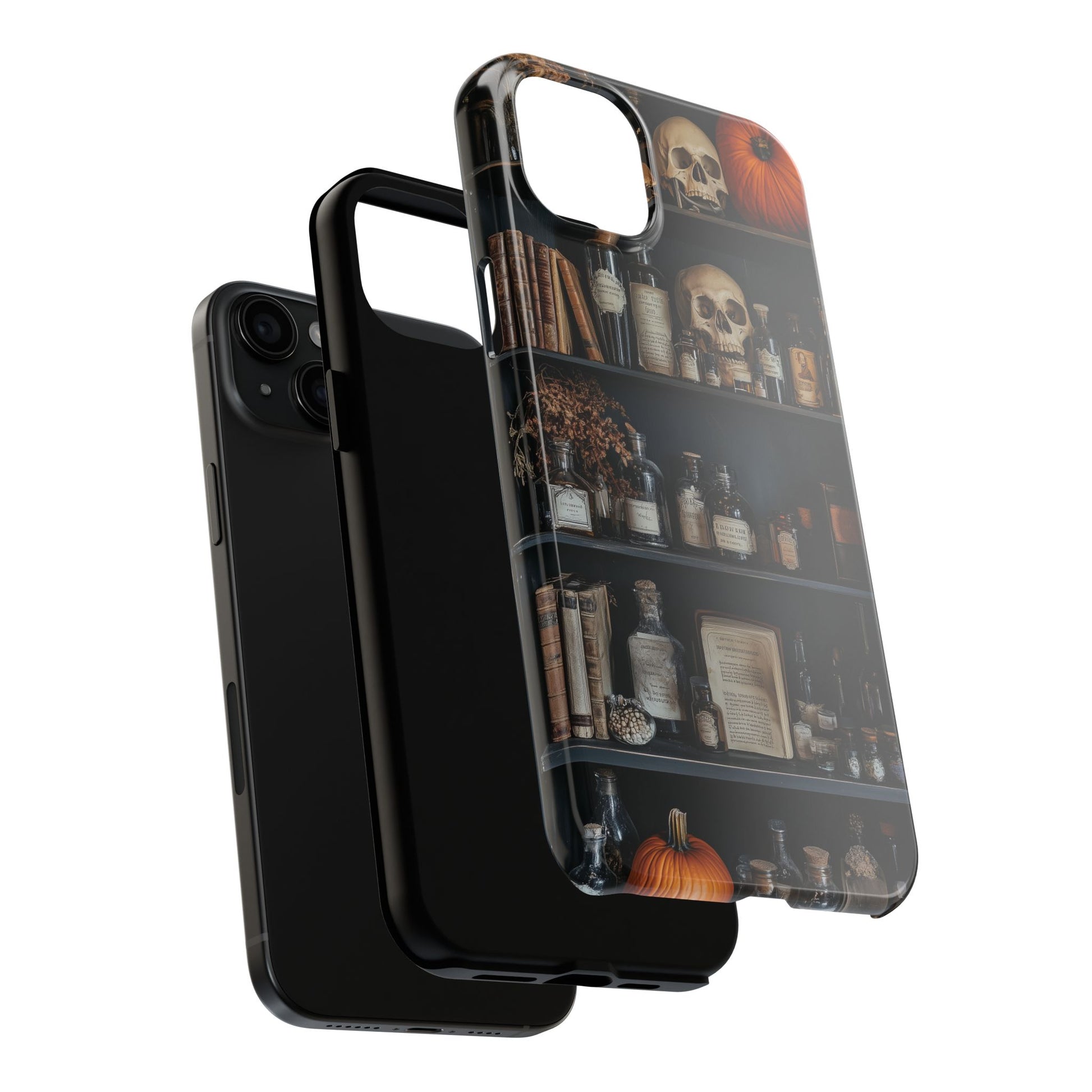 Bookcase Apothecary Goth Dark Academia Skulls floral Black Halloween Pumpkins Samsung Galaxy Apple iPhone 15 Pro Max Case  S24 S23 B