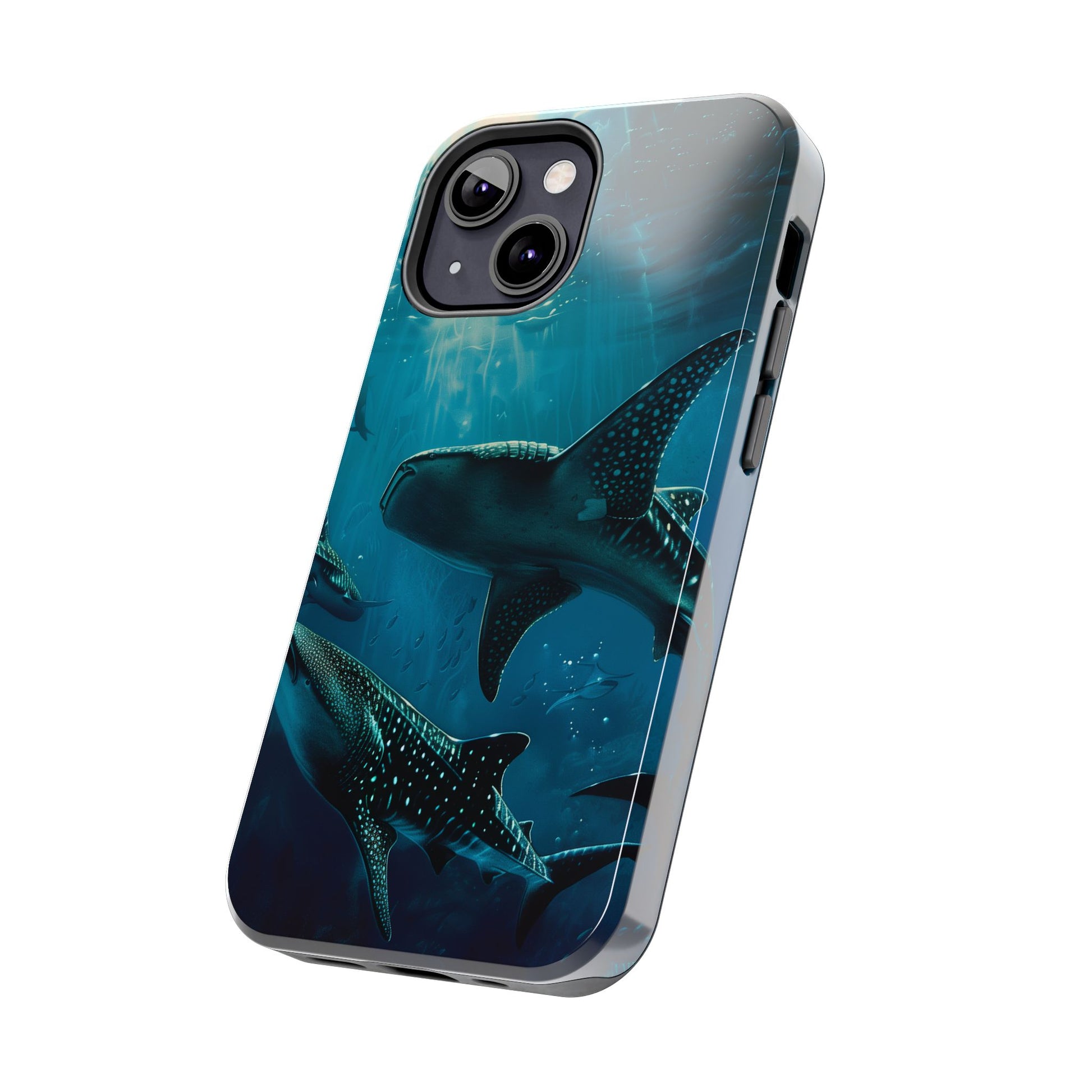 Tranquil Trio: Three Whale Sharks Tough Phone Case
