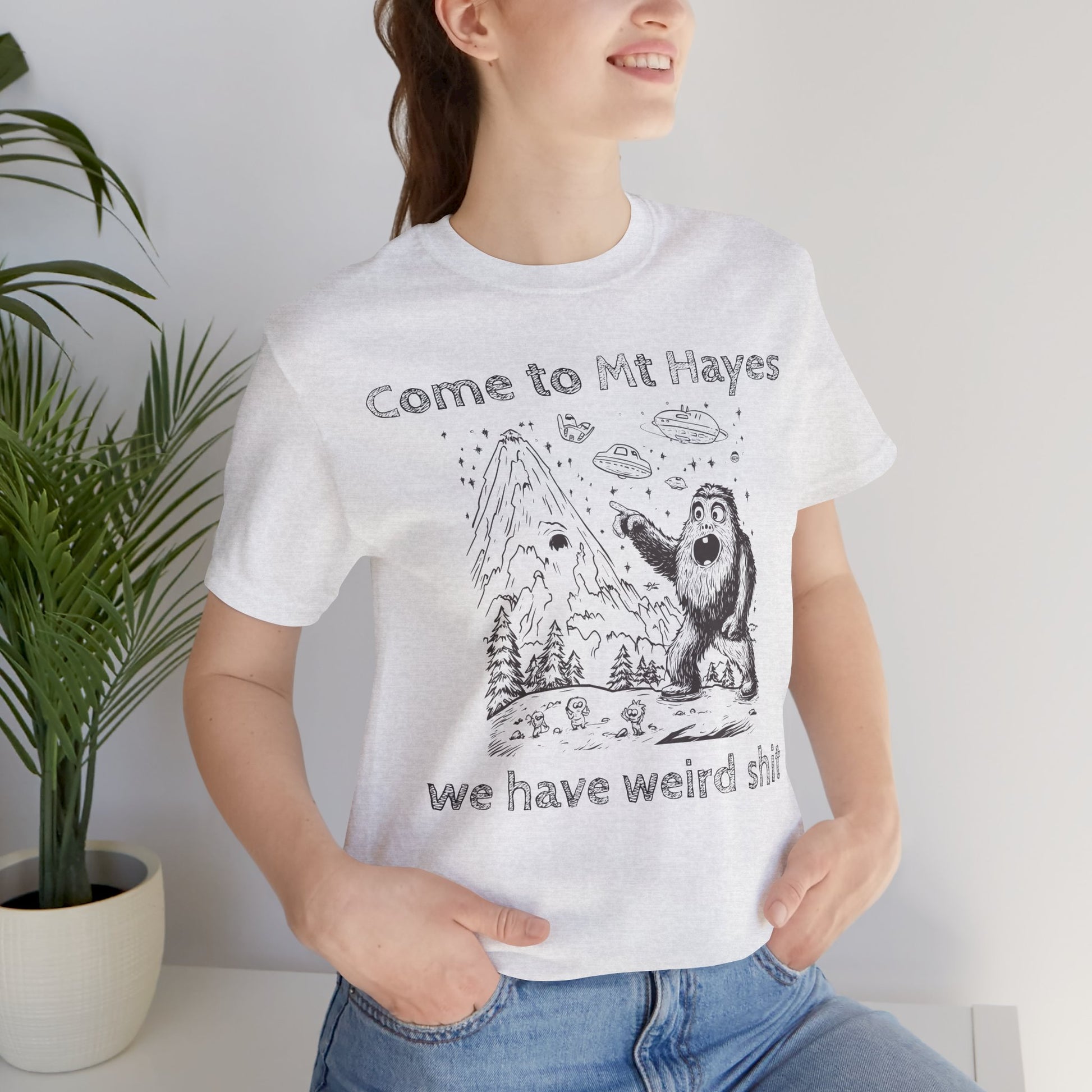 Alien Conspiracy Unisex Tee, Bigfoot Mountain Sketch Shirt, UFO Weird Stuff Tshirt, California Men's Top, Space Extraterrestrial Shirt